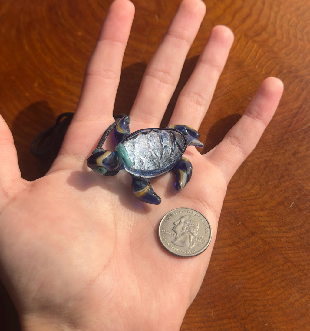 Sea Turtle Necklace - Handmade Blown Glass Pendant - Ocean-Inspired Jewelry - Unique Sea Creature Necklace - Dichroic Glass Art - Torchwork
