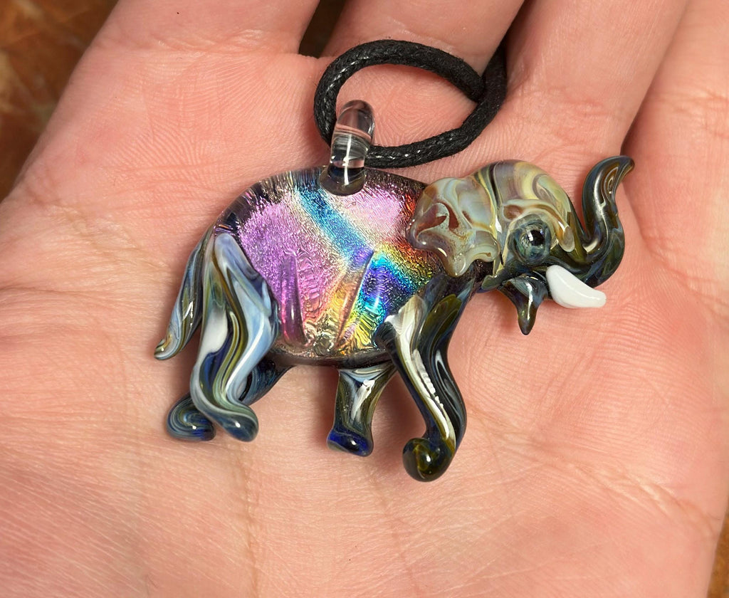 Elephant Pendant Necklace - Handmade Glass Elephant Jewelry - Unique Gift for Her - Animal Lover Necklace - Artisan Glass Pendant