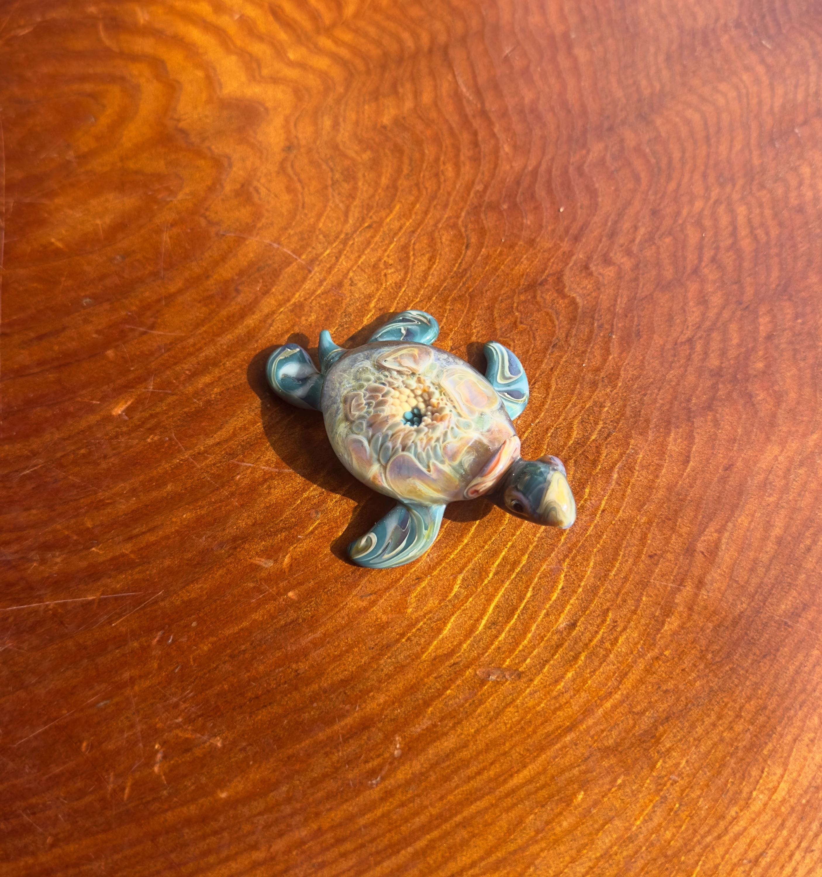 Mini Glass Turtle Sculpture - Handmade - Blown Glass - Flower Implosion