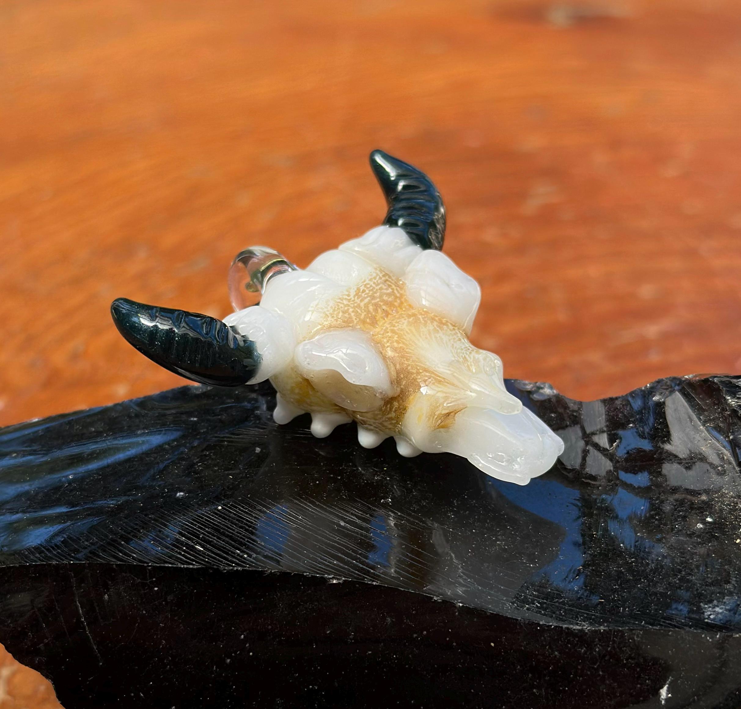 Handmade Bull Skull Glass Pendant Necklace - Western Boho Jewelry for Men and Women