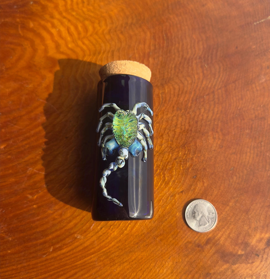 Handmade Glass Jar - Solid Blue Cobalt - Facehugger Alien - Airtight Cork - Unique Alien Decor - Collectors Items - Sci-fi Gift