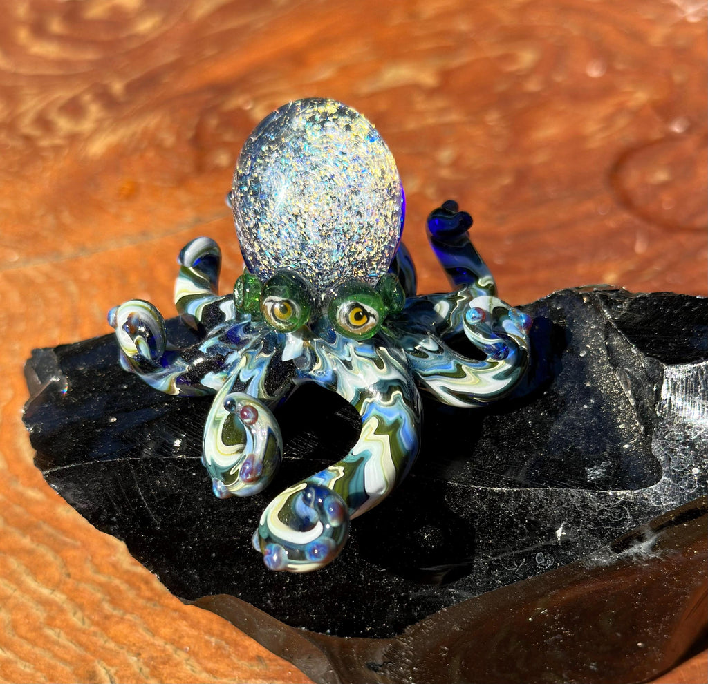 Handmade Dichroic Glass Octopus Sculpture – Galaxy Ocean Decor