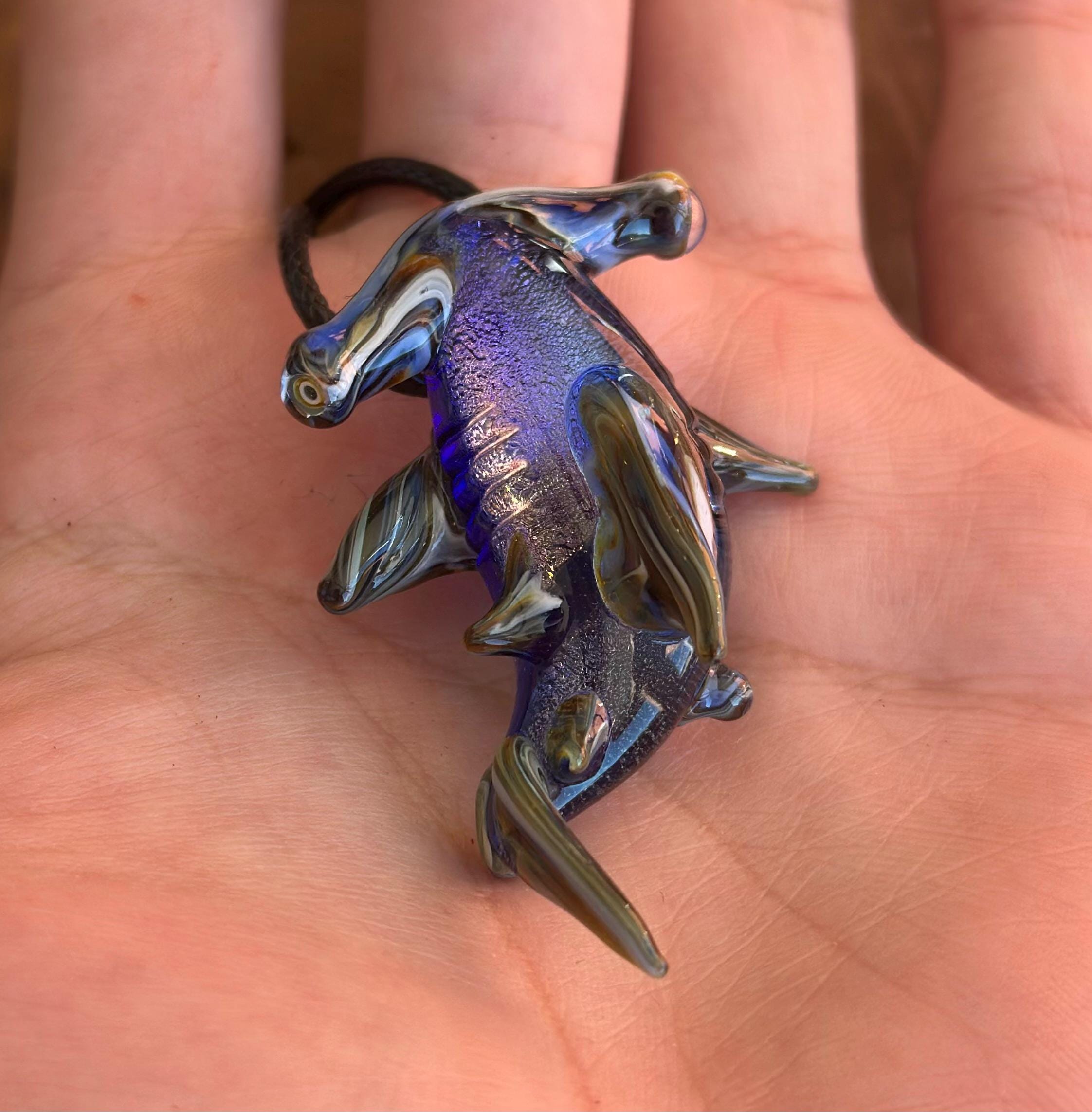 Hammerhead Shark Necklace - Blown Glass - Sea Glass Jewelry Statement Necklace - Ocean Necklace - Handmade Glass Sea Creature Necklace