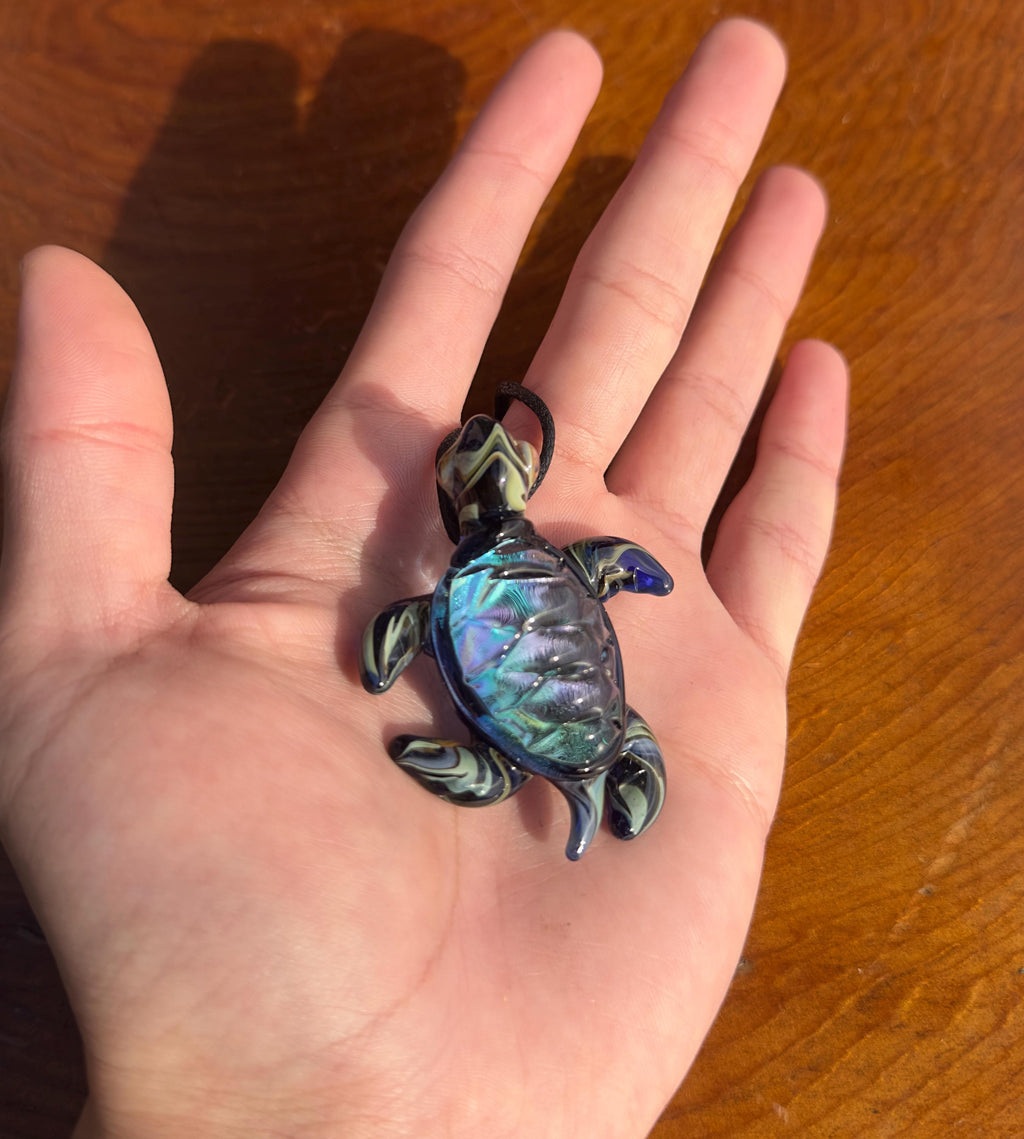 Sea Turtle Necklace - Handmade Blown Glass Pendant - Ocean-Inspired Jewelry - Unique Sea Creature Necklace - Dichroic Glass Art - Torchwork