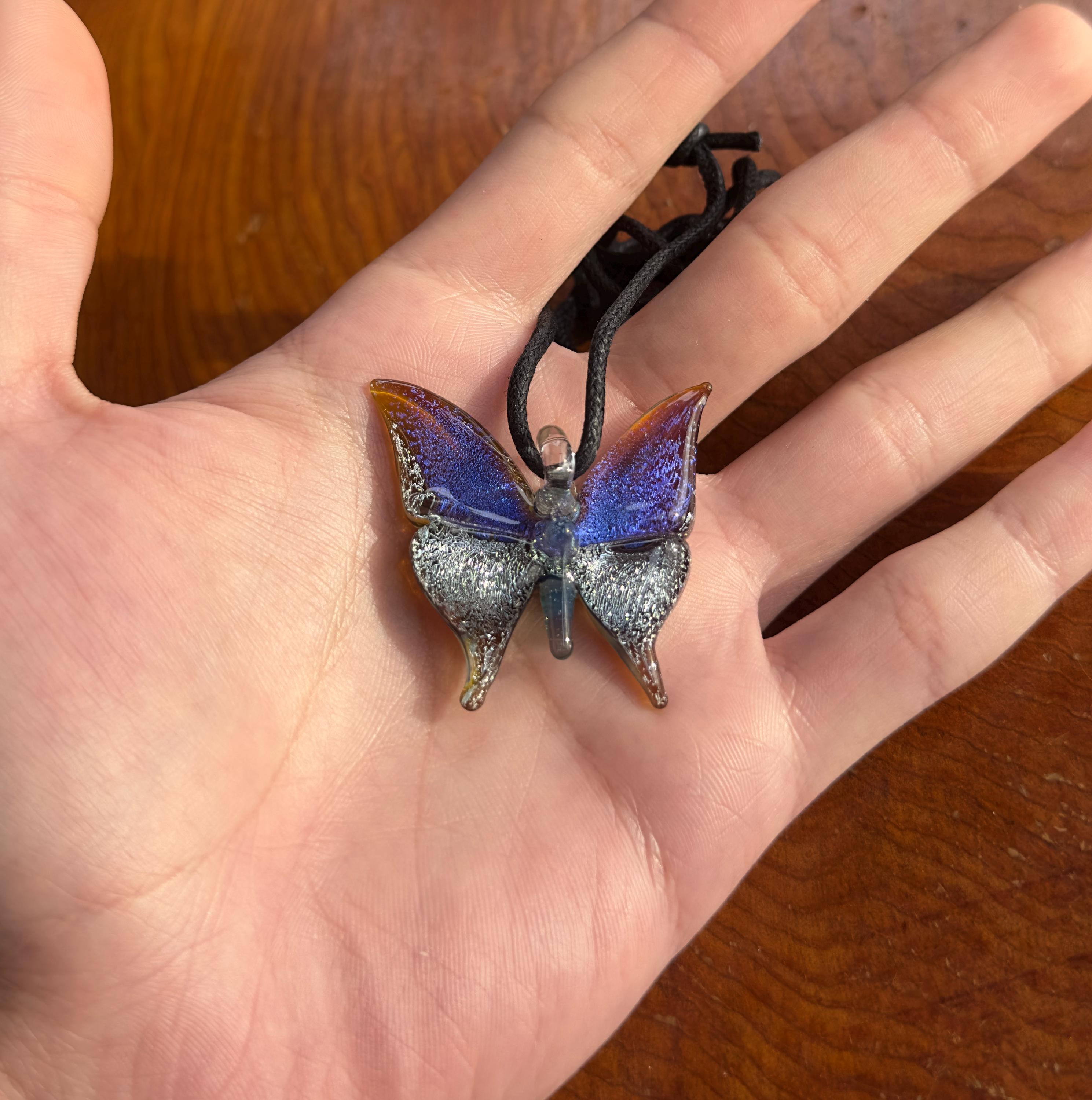 Glass Butterfly Necklace - Hand-Blown Butterfly Jewelry - Unique Birthday Gift - Anniversary Gift for Her - Artisan Torchwork Pendant