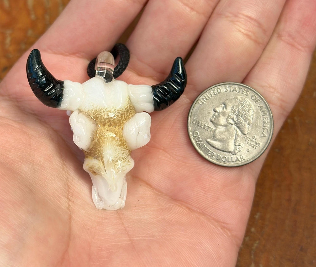 Handmade Bull Skull Glass Pendant Necklace - Western Boho Jewelry for Men and Women