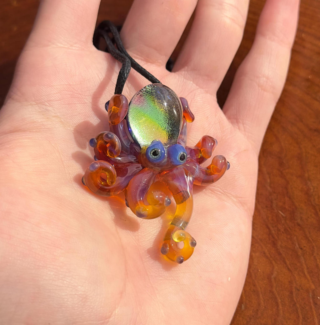 Handmade Blown Glass Octopus Necklace – Dichroic Sea Creature Pendant
