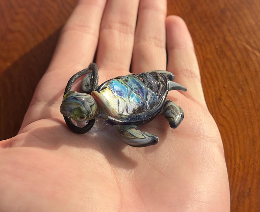 Sea Turtle Necklace - Handmade Blown Glass Pendant - Ocean-Inspired Jewelry - Unique Sea Creature Necklace - Dichroic Glass Art - Torchwork
