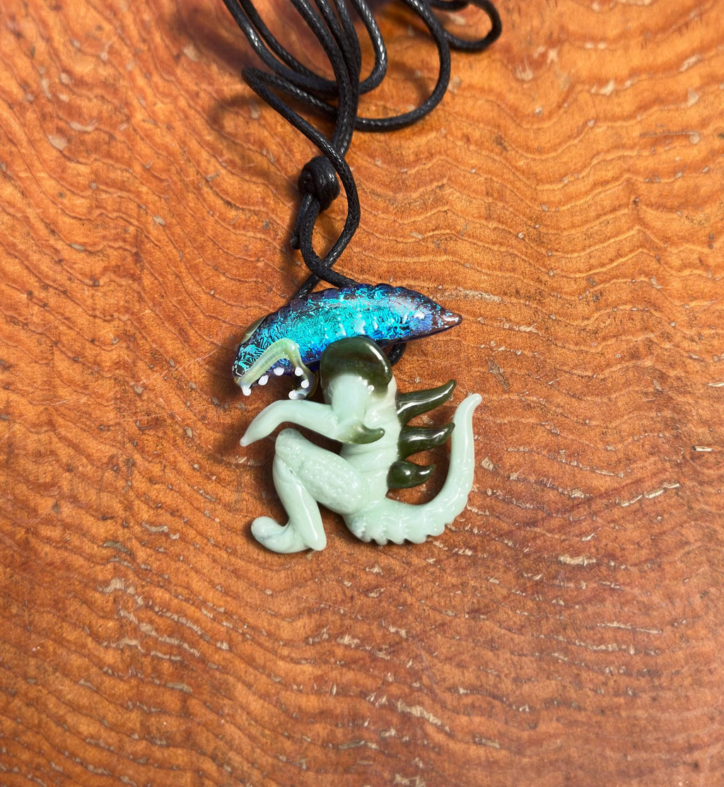 Dichroic Glass Alien Pendant Necklace - Unique Handmade Cosmic Jewelry - Sci-Fi - Outer Space - UFO Gift Idea, Color-Changing Pendant
