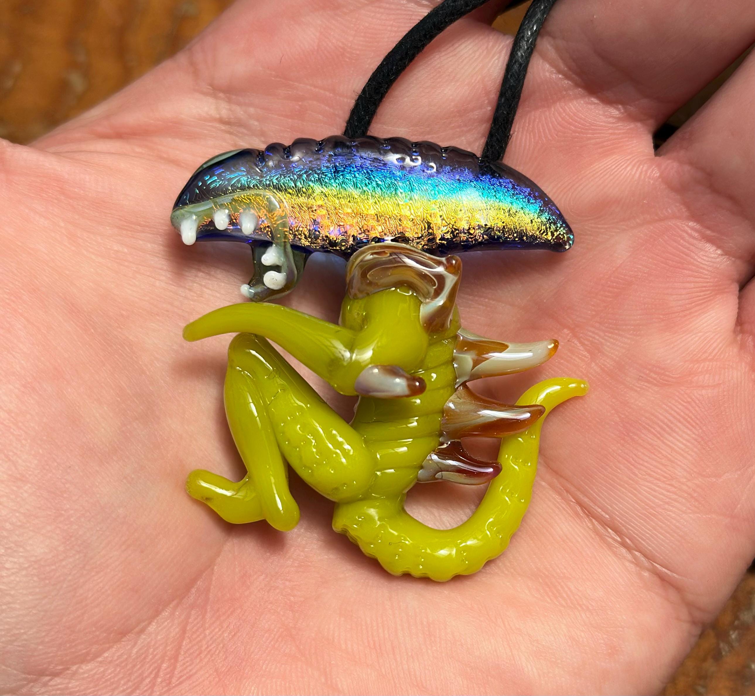 Dichroic Glass Alien Pendant Necklace – Handmade Sci-Fi Jewelry