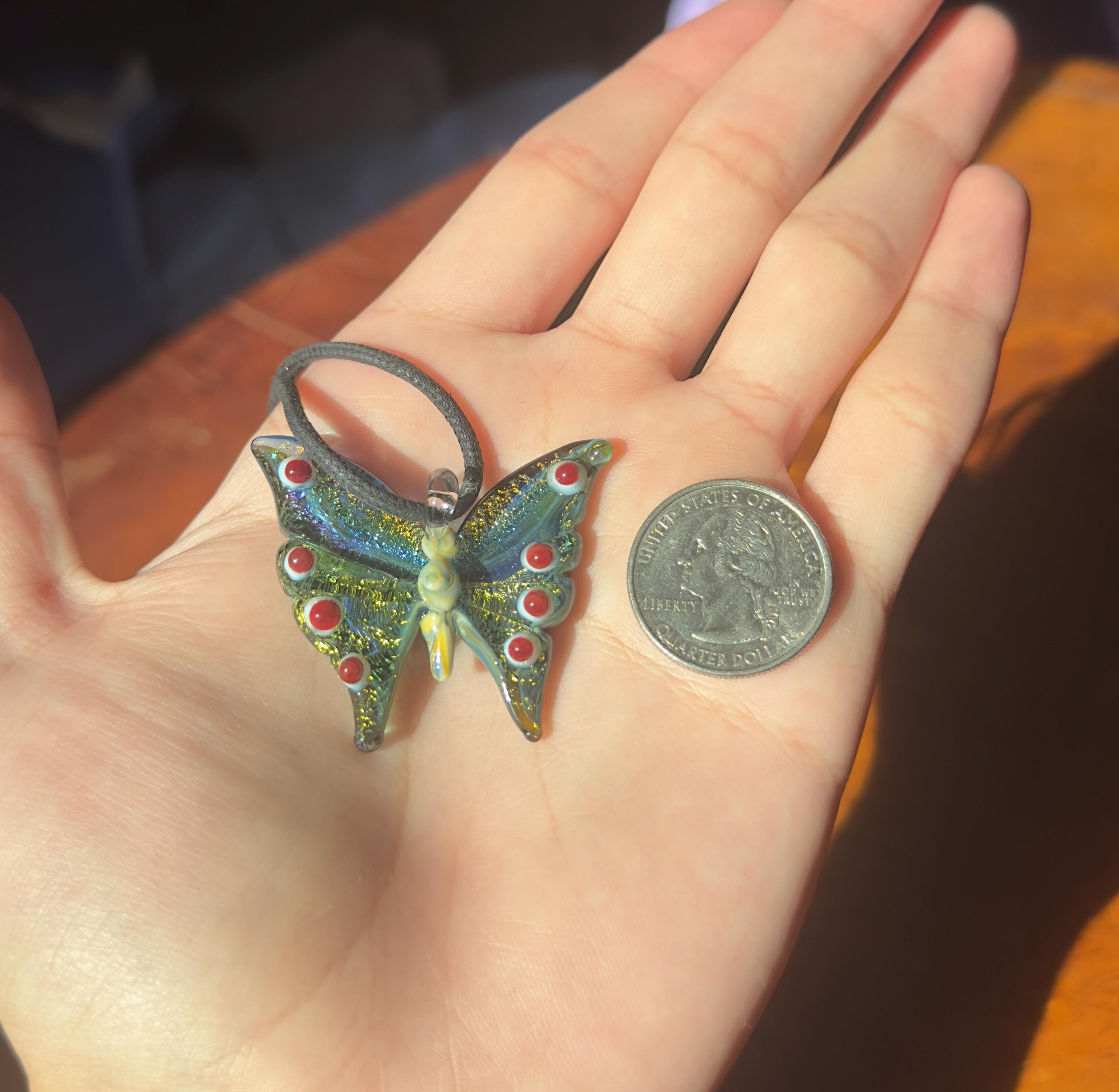 Glass Butterfly Necklace - Hand-Blown Butterfly Jewelry - Unique Birthday Gift - Anniversary Gift for Her - Artisan Torchwork Pendant