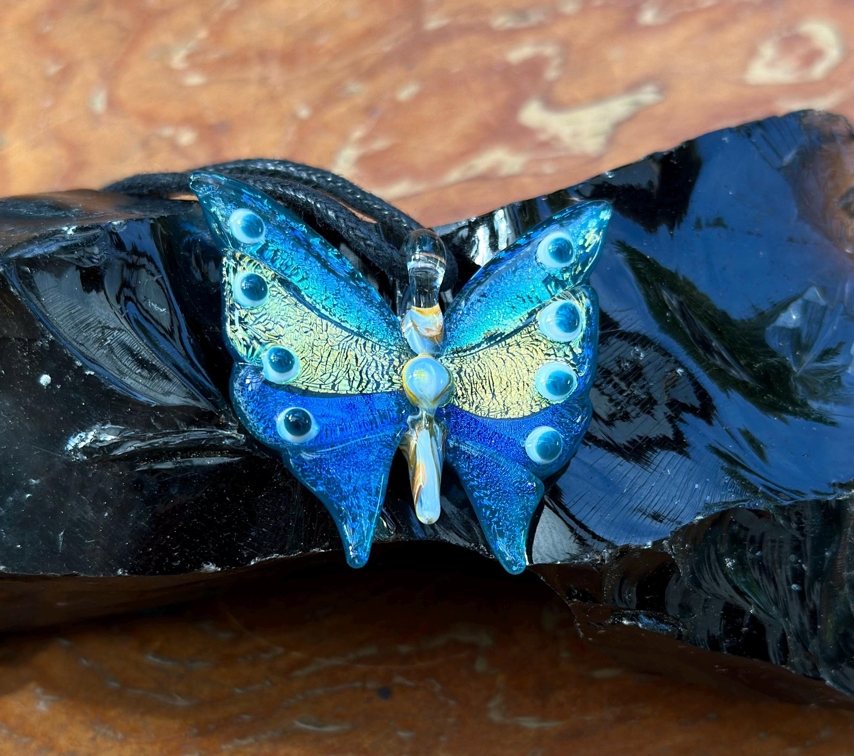 Glass Butterfly Necklace - Hand-Blown Butterfly Jewelry - Unique Birthday Gift - Anniversary Gift for Her - Artisan Torchwork Pendant