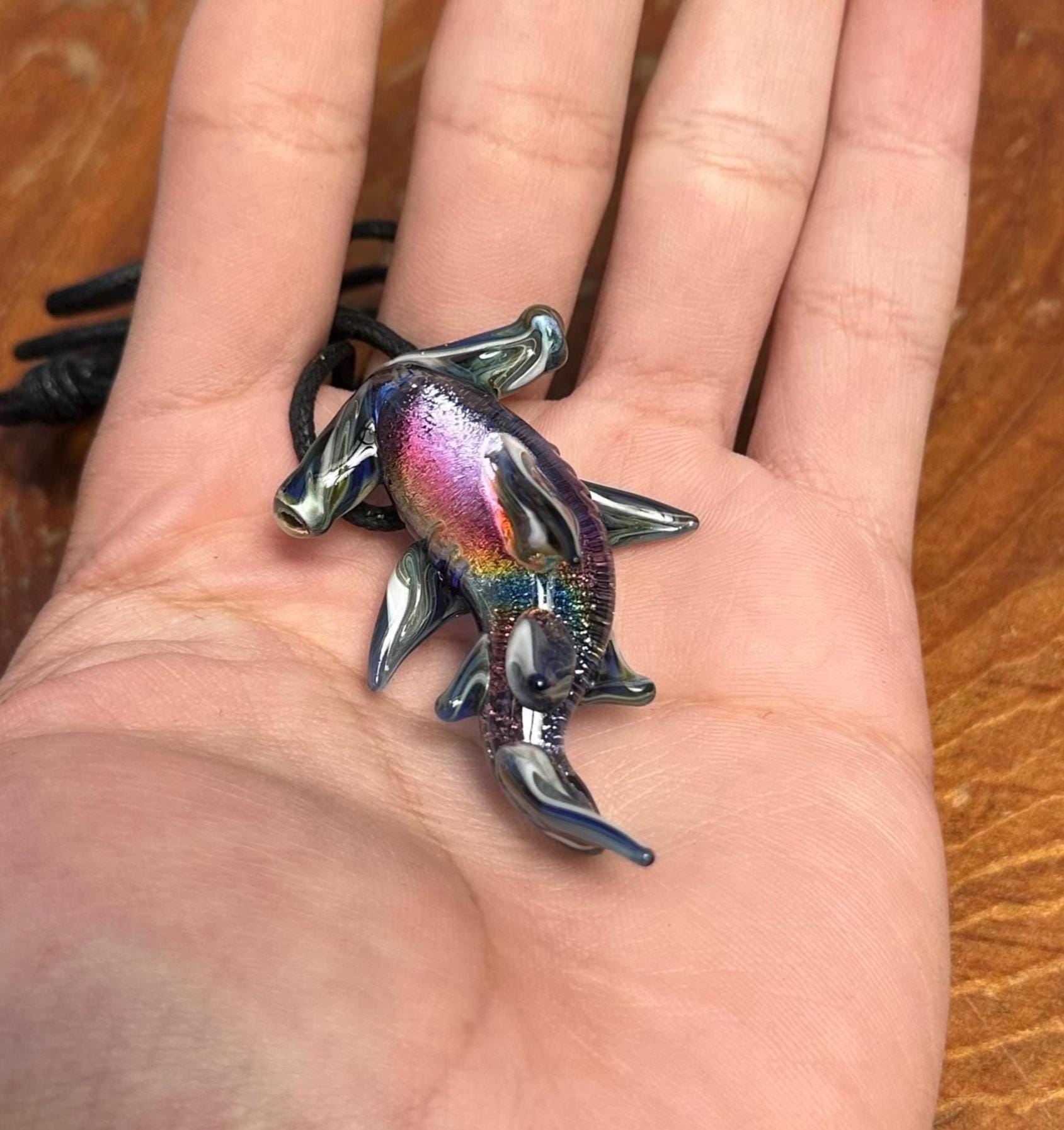 Hammerhead Shark Necklace - Blown Glass - Sea Glass Jewelry Statement Necklace - Ocean Necklace - Handmade Glass Sea Creature Necklace