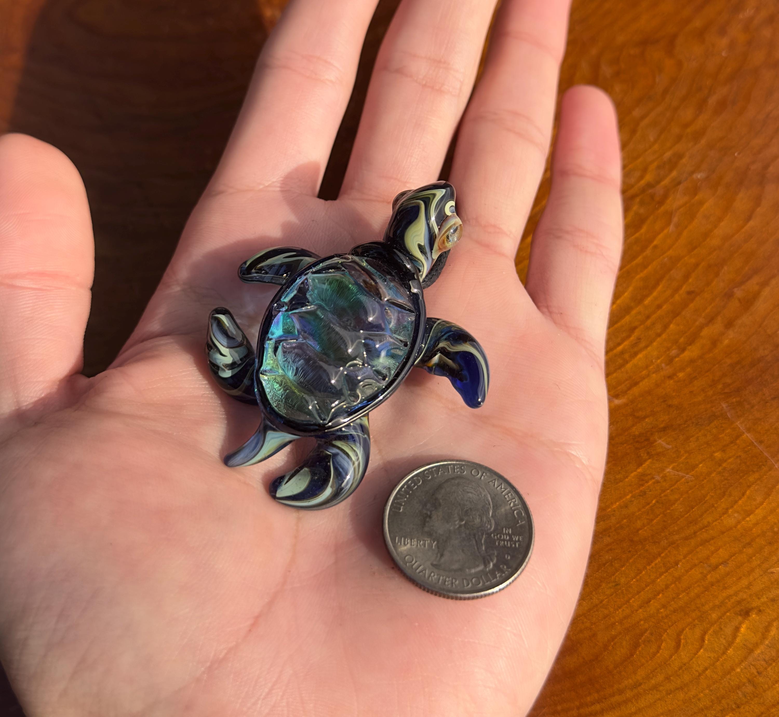 Sea Turtle Necklace - Handmade Blown Glass Pendant - Ocean-Inspired Jewelry - Unique Sea Creature Necklace - Dichroic Glass Art - Torchwork