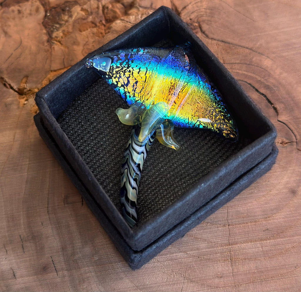 Handmade Dichroic Blown Glass Stingray Pendant Necklace
