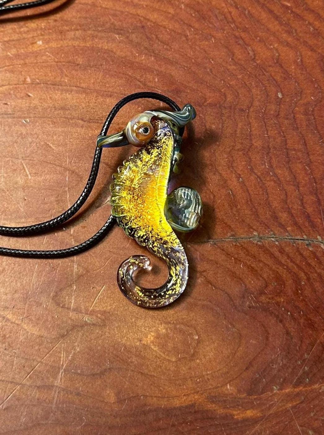 Seahorse Necklace - Ocean-Inspired Blown Glass Jewelry - Handmade Sea Creature Pendant - Dichroic Statement Necklace - Beach Lover Gift