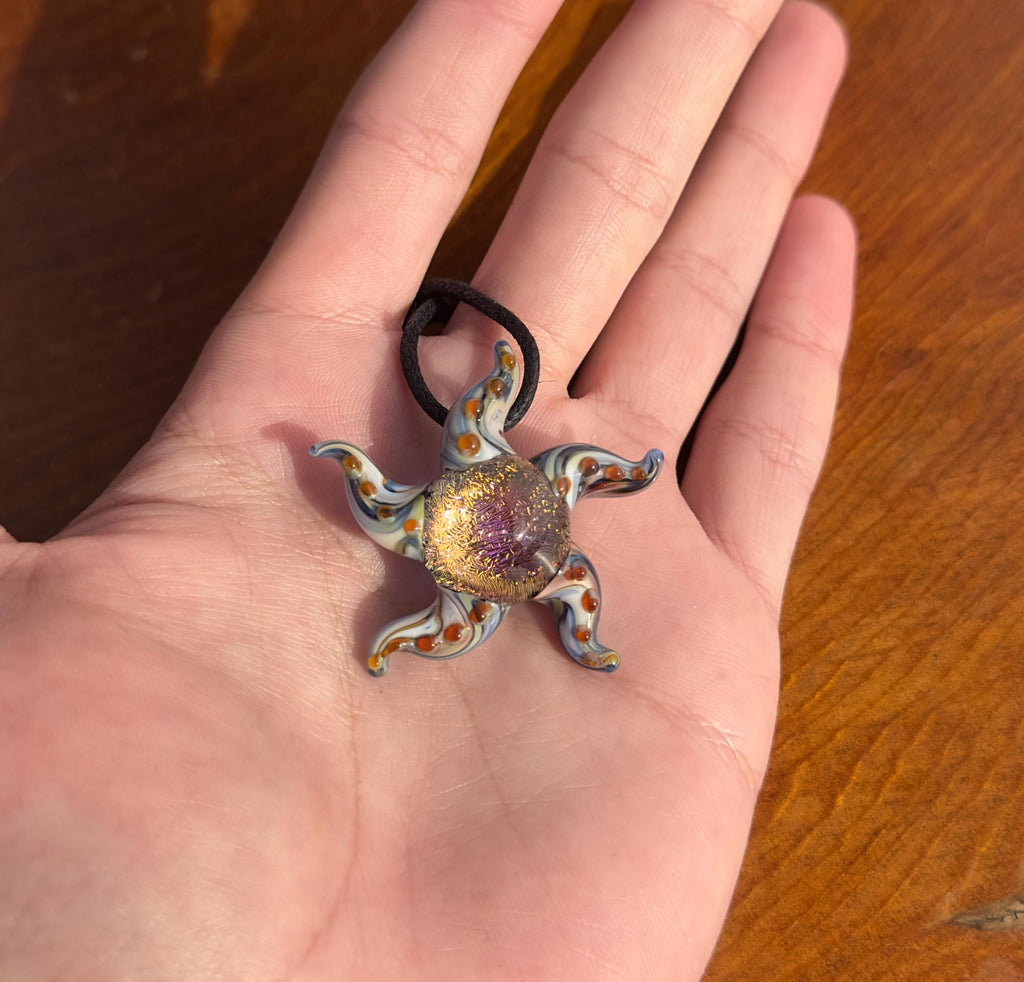 Handmade Ocean Glass Starfish Pendant Necklace - Unique Beachy Jewelry - Bohemia Sea-Inspired - Gift For Women - Dainty Coastal Accessory