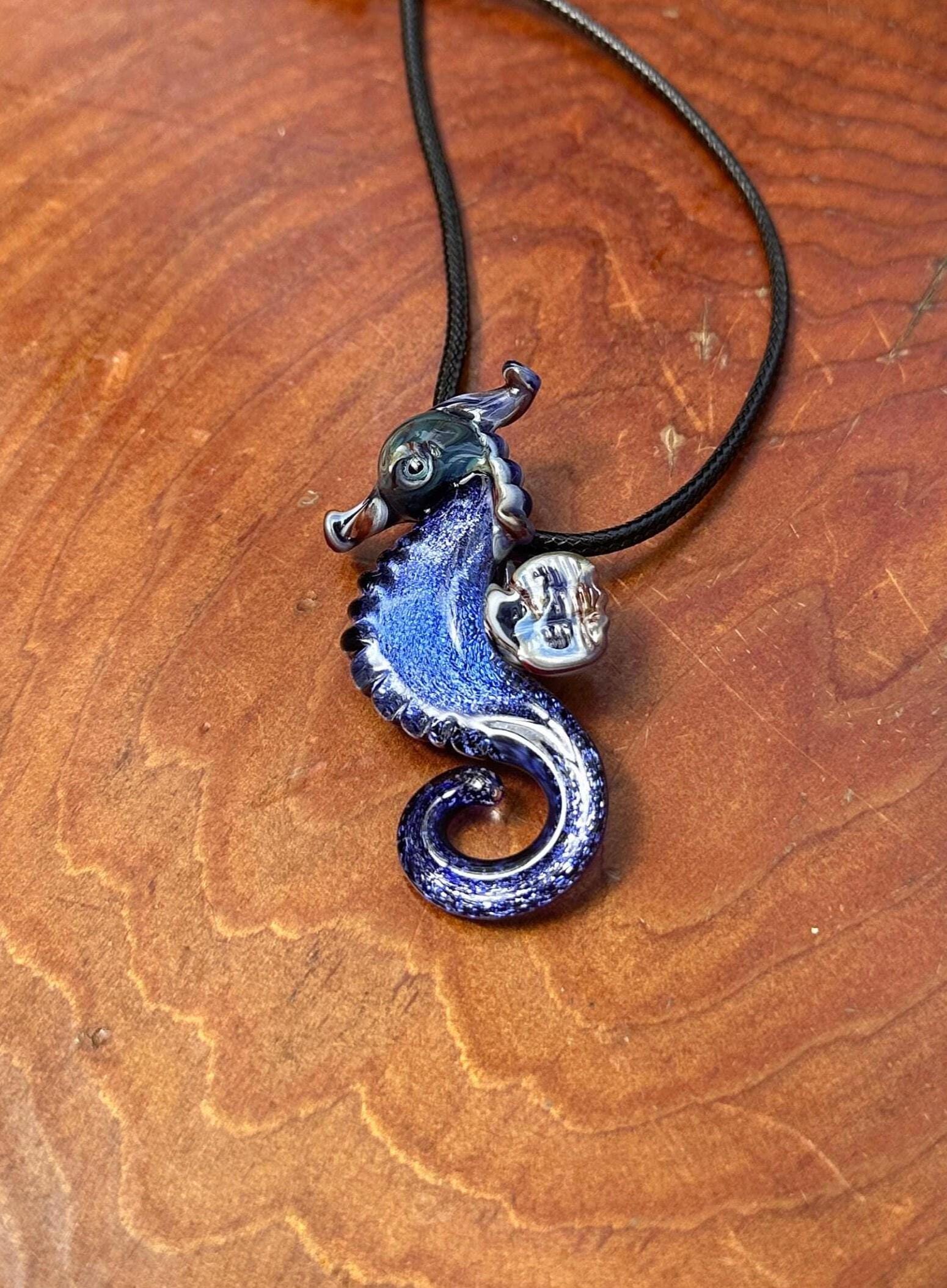 Seahorse Necklace - Ocean-Inspired Blown Glass Jewelry - Handmade Sea Creature Pendant - Dichroic Statement Necklace - Beach Lover Gift