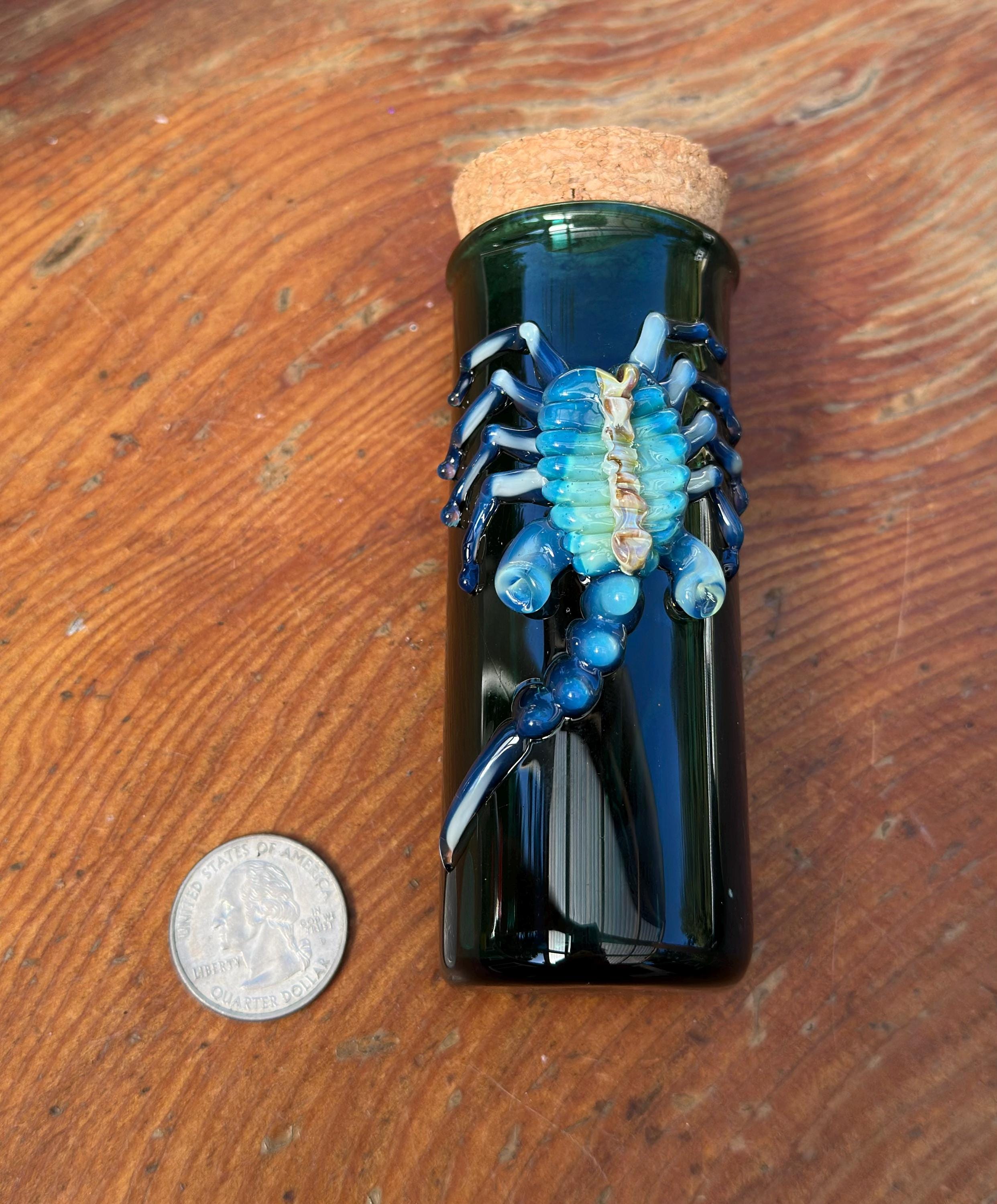 Handmade Emerald Green Glass Jar: Alien Facehugger Decor