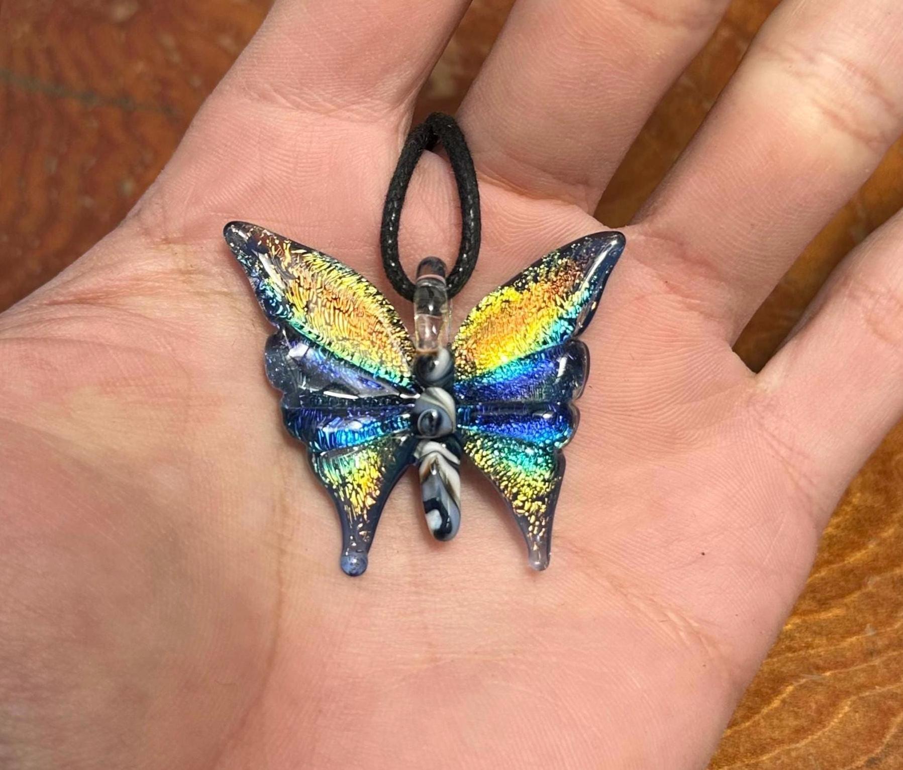 Glass Butterfly Necklace - Hand-Blown Butterfly Jewelry - Unique Birthday Gift - Anniversary Gift for Her - Artisan Torchwork Pendant