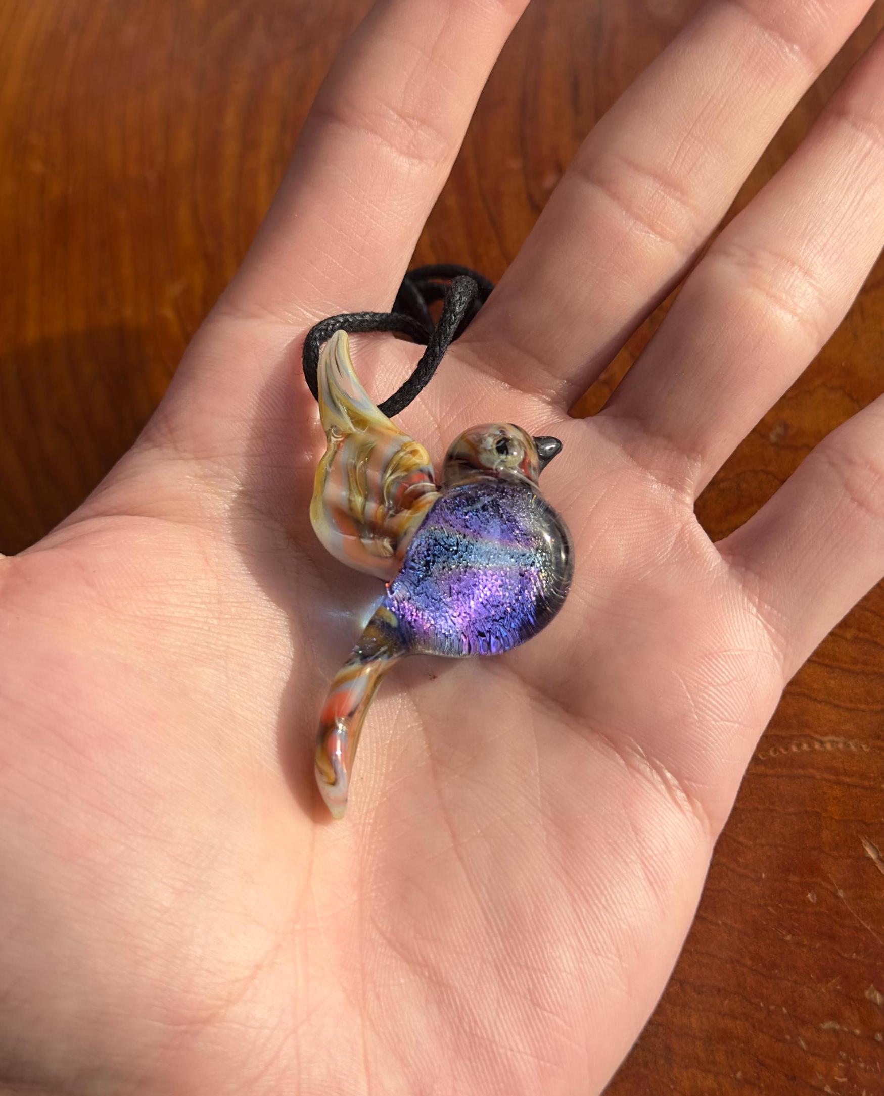 Glass Hummingbird Necklace - Hand-Blown Hummingbird Jewelry - Unique Gift for Her - Artisan Glass Pendant - Colorful Bird Necklace