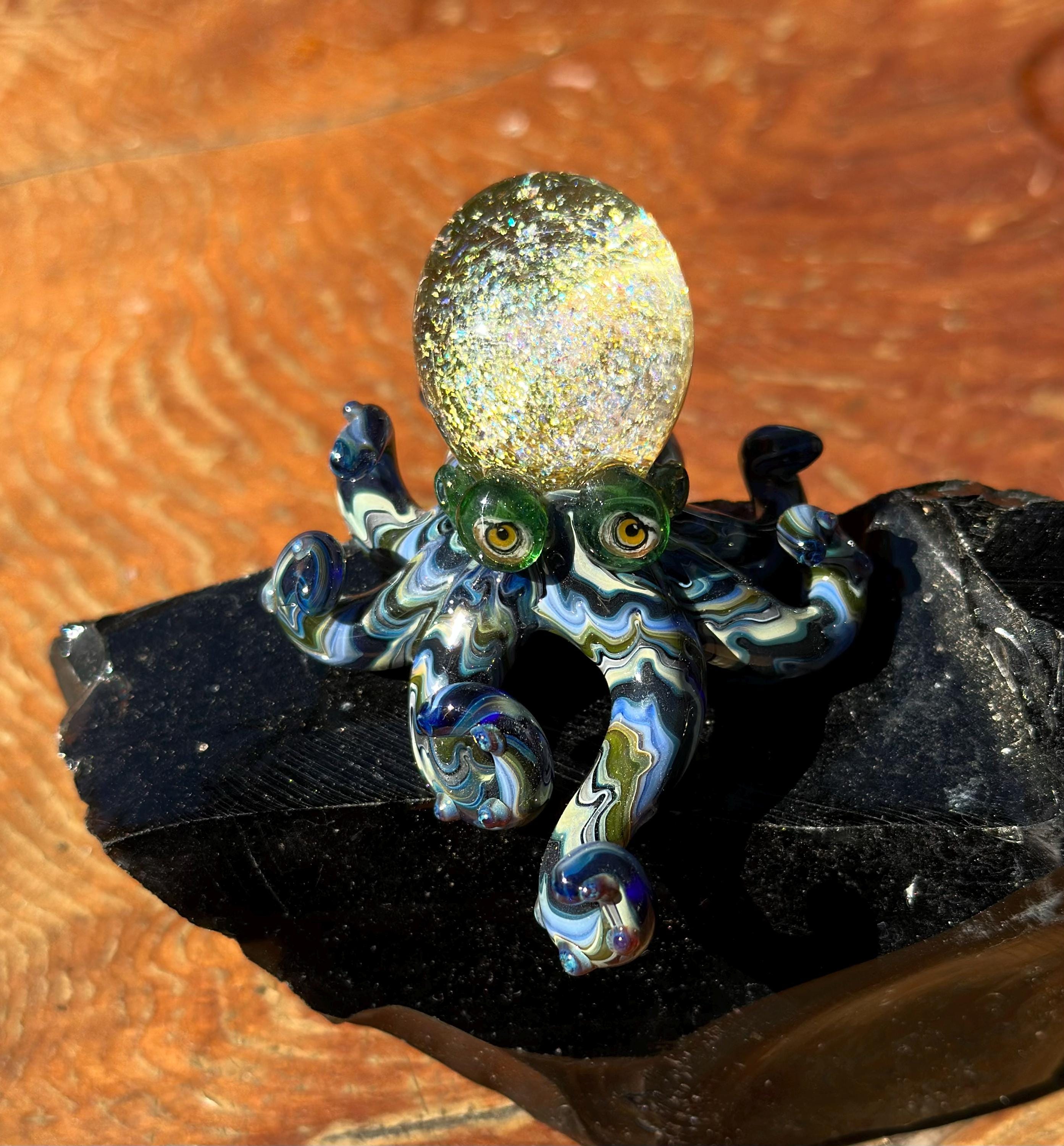 Handmade Dichroic Glass Octopus Sculpture – Galaxy Ocean Decor