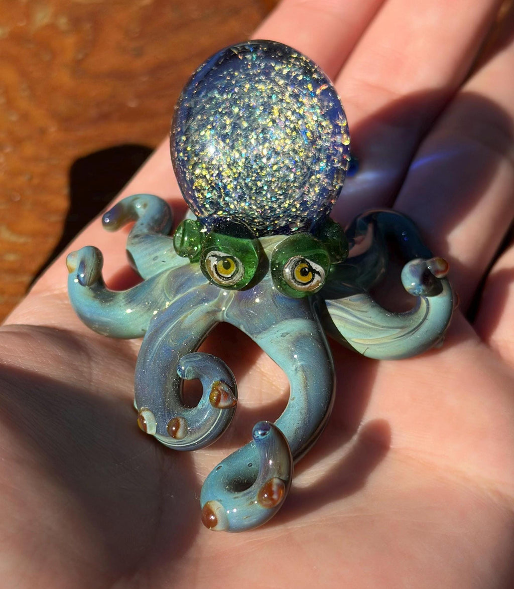 Handmade Dichroic Glass Octopus Sculpture – Galaxy Ocean Decor