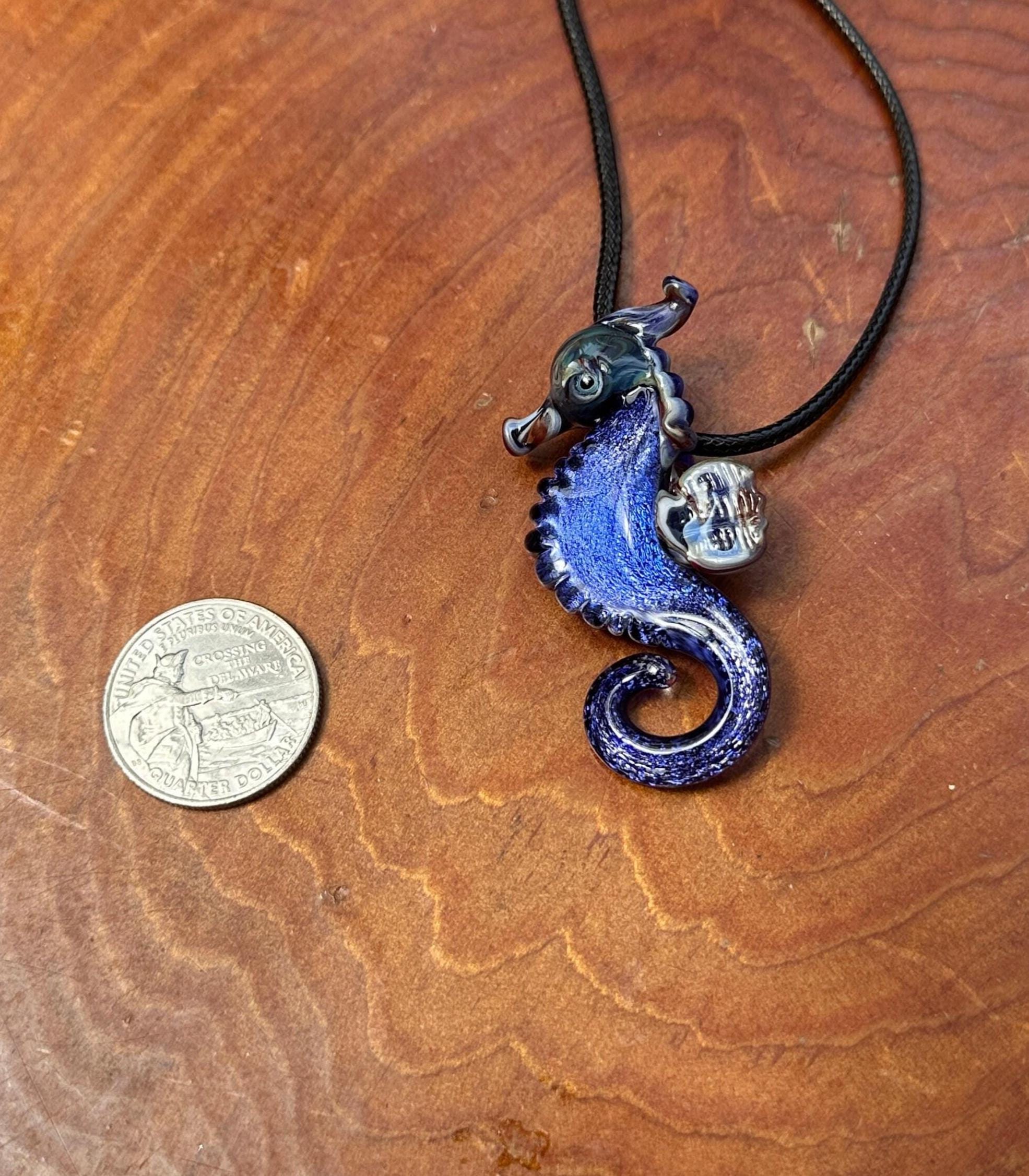 Seahorse Necklace - Ocean-Inspired Blown Glass Jewelry - Handmade Sea Creature Pendant - Dichroic Statement Necklace - Beach Lover Gift