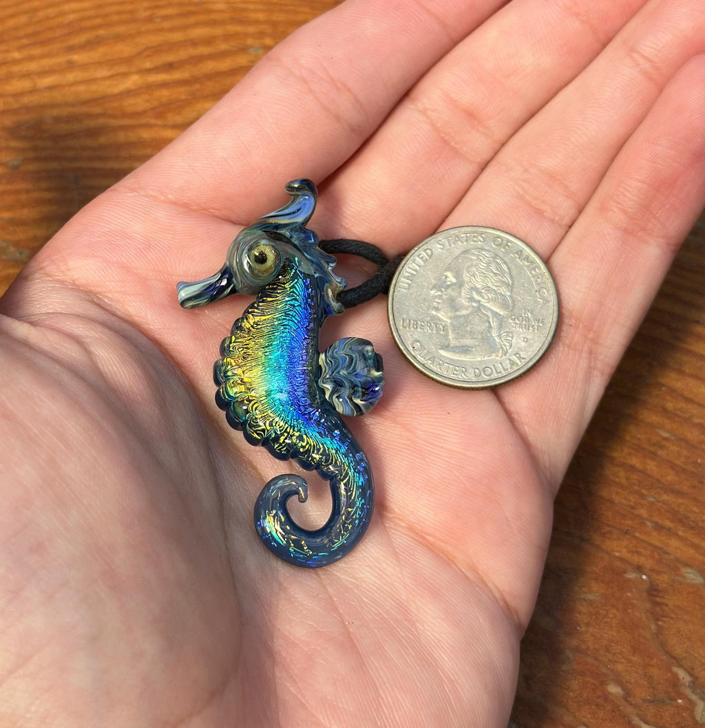 Seahorse Necklace - Ocean-Inspired Blown Glass Jewelry - Handmade Sea Creature Pendant - Dichroic Statement Necklace - Beach Lover Gift