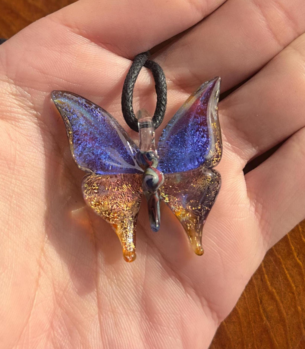 Glass Butterfly Necklace - Hand-Blown Butterfly Jewelry - Unique Birthday Gift - Anniversary Gift for Her - Artisan Torchwork Pendant