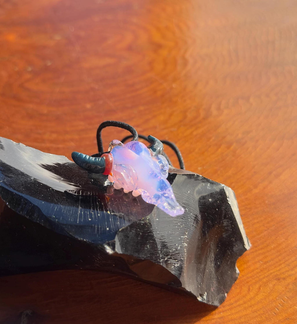 Handmade Bull Skull Glass Pendant Necklace - Western Boho Jewelry for Men and Women
