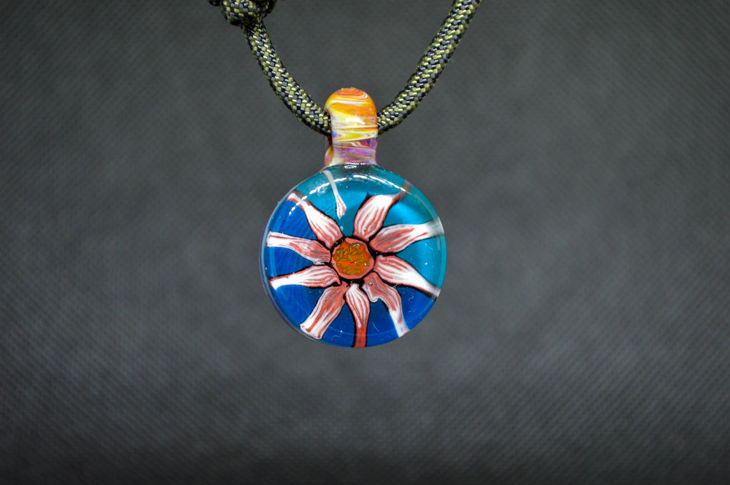 Glass Sun Flower Necklace - Handmade Torchwork Pendant - Unique Floral Jewelry - Gift for Her - Statement Necklace - Artisan Glass Art