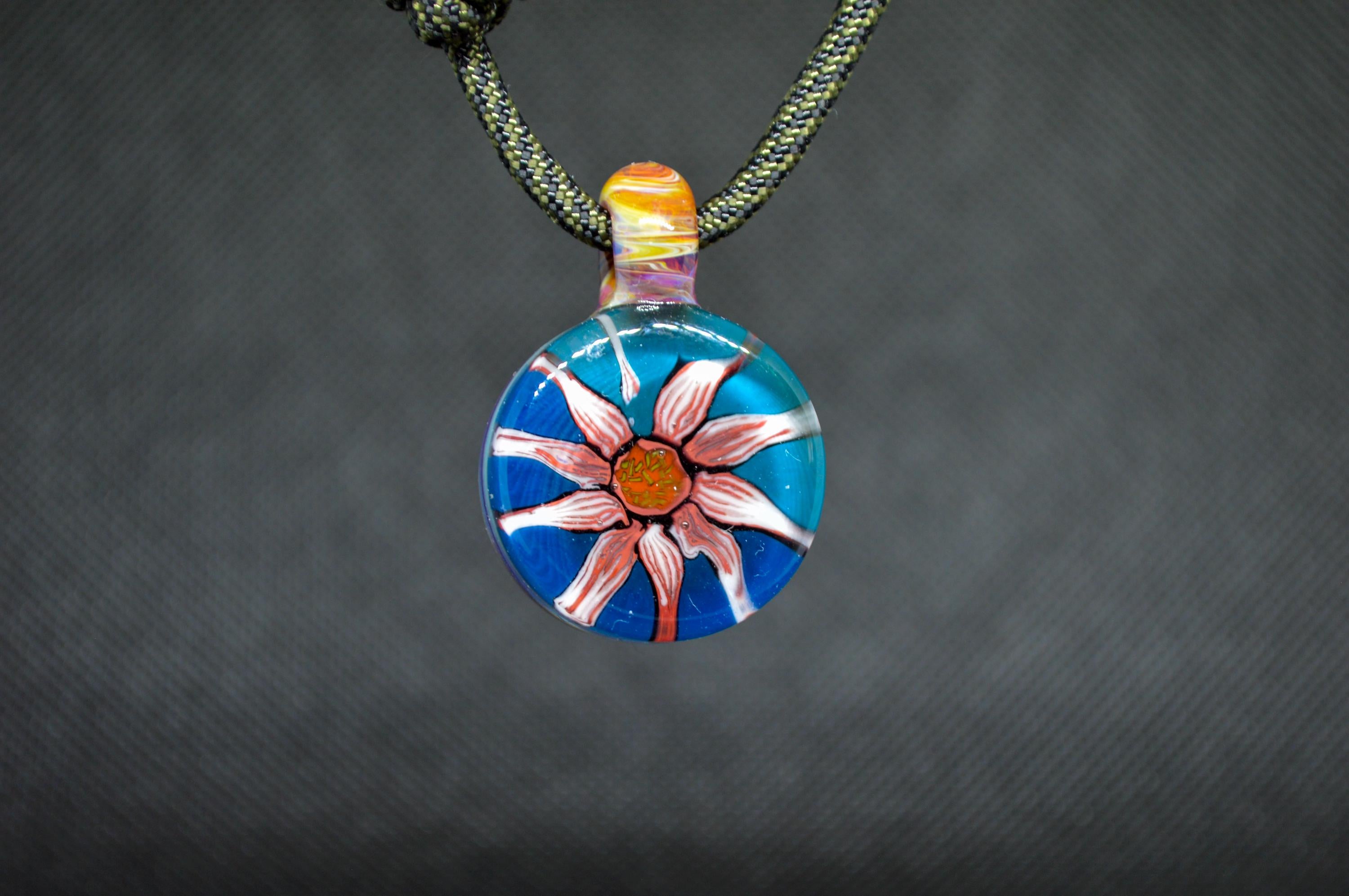 Glass Sun Flower Necklace - Handmade Torchwork Pendant - Unique Floral Jewelry - Gift for Her - Statement Necklace - Artisan Glass Art