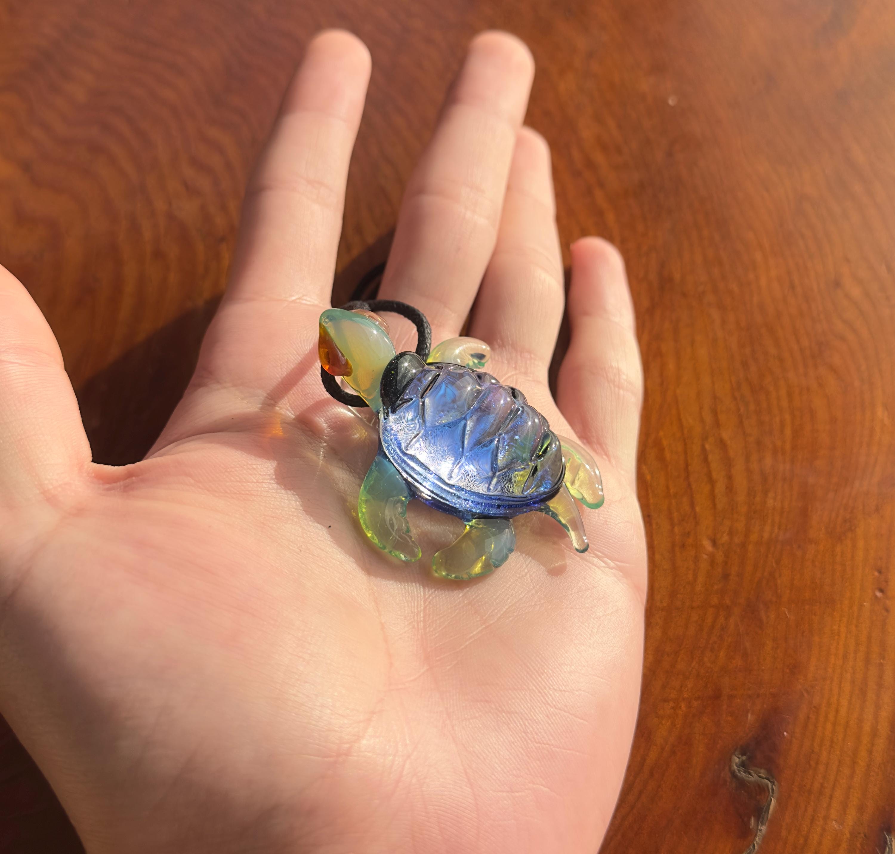 Blown Glass Sea Turtle Necklace: Dichroic Borosilicate Pendant