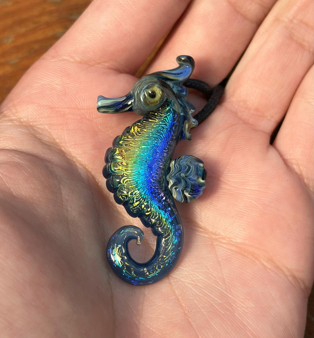 Seahorse Necklace - Ocean-Inspired Blown Glass Jewelry - Handmade Sea Creature Pendant - Dichroic Statement Necklace - Beach Lover Gift