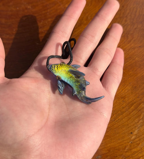 Blown Glass Shark Necklace: Handmade Borosilicate Sea Creature Pendant