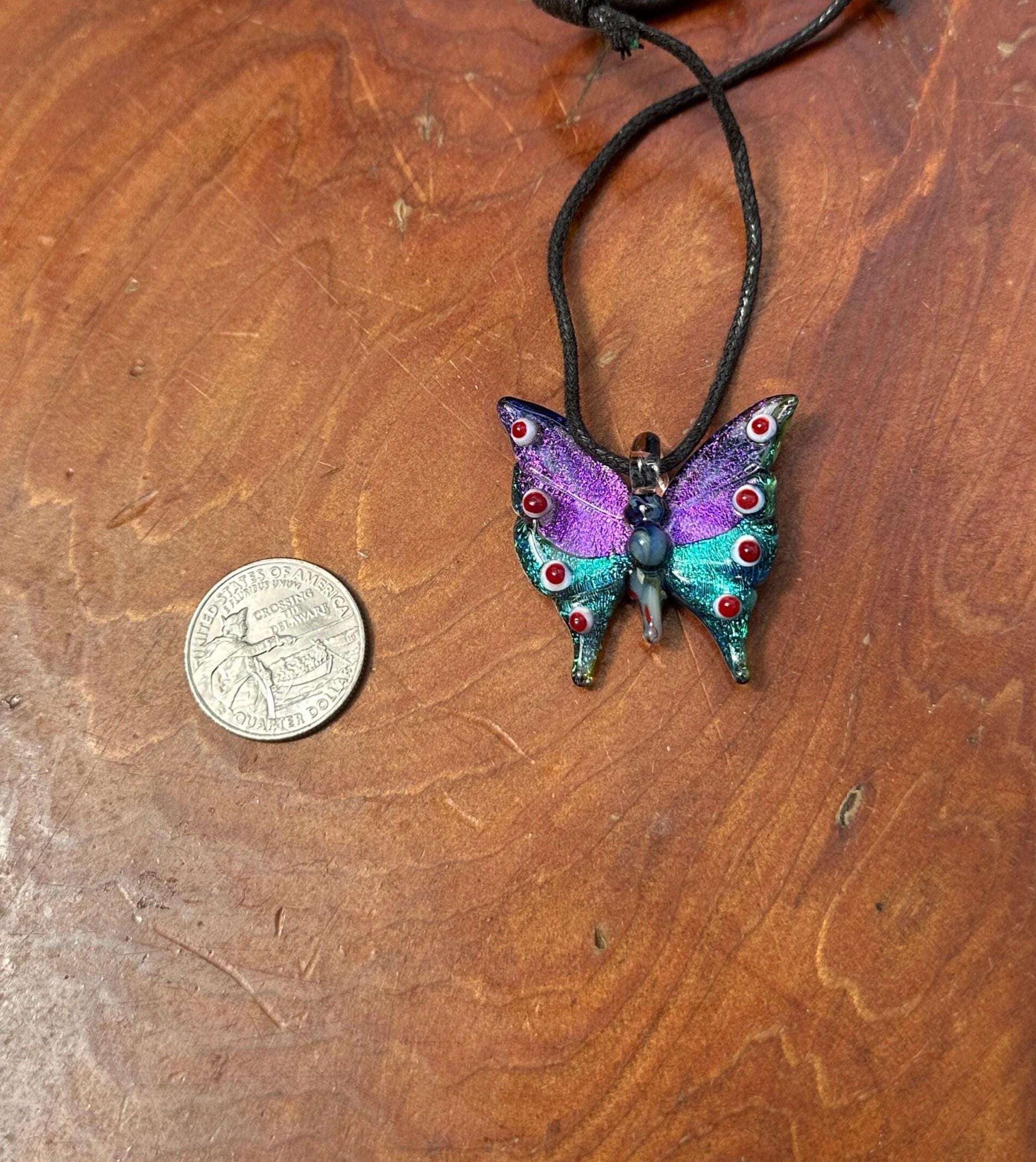 Glass Butterfly Necklace - Hand-Blown Butterfly Jewelry - Unique Birthday Gift - Anniversary Gift for Her - Artisan Torchwork Pendant