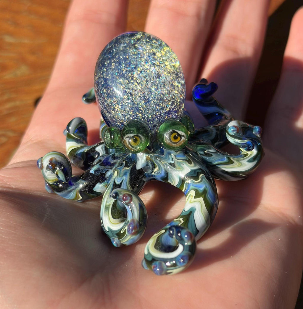 Handmade Dichroic Glass Octopus Sculpture – Galaxy Ocean Decor