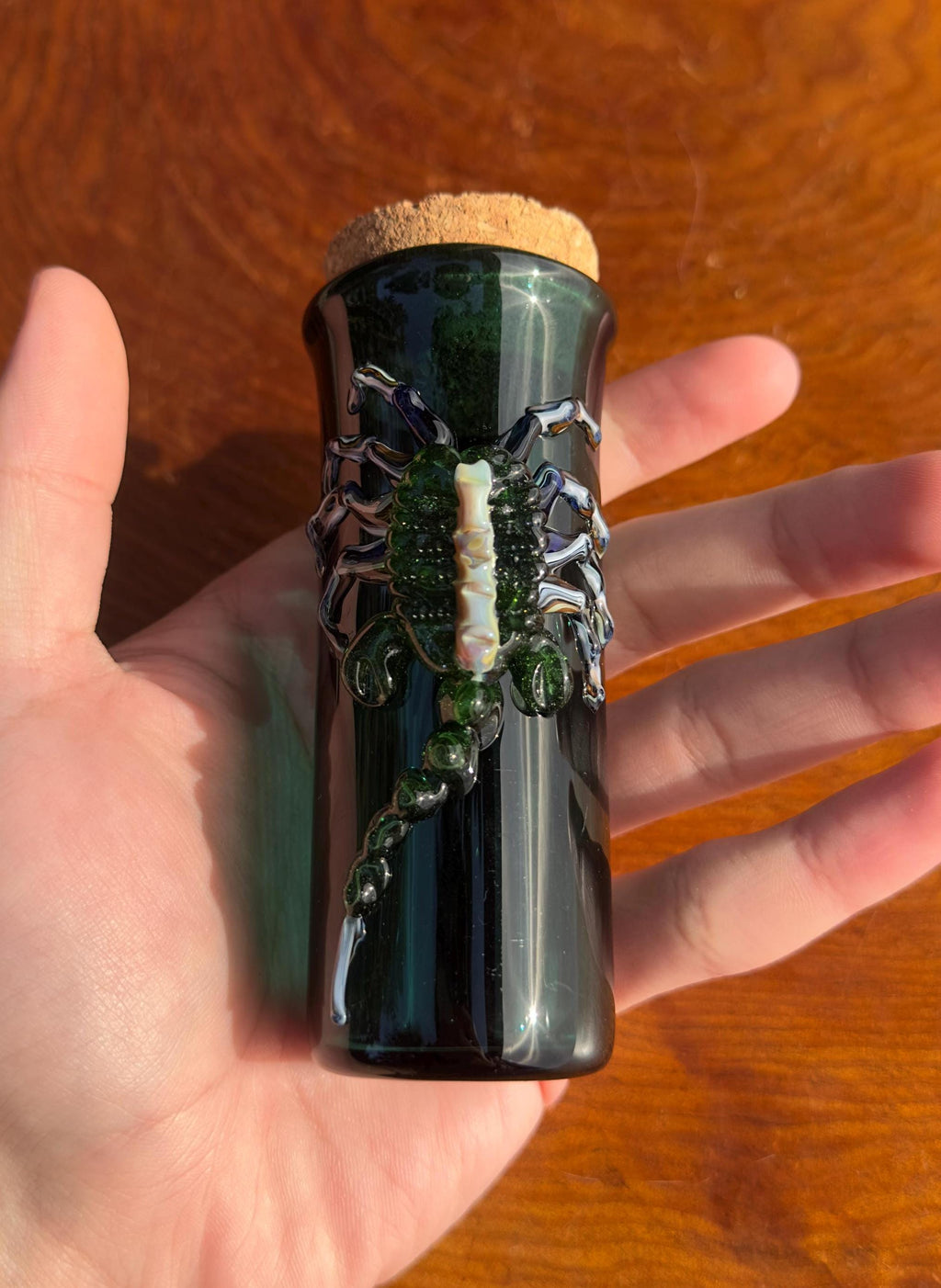 Handmade Glass Jar - Solid Emerald Green - Facehugger Alien - Airtight Cork - Unique Alien Decor - Collectors Items - Sci-fi Gift
