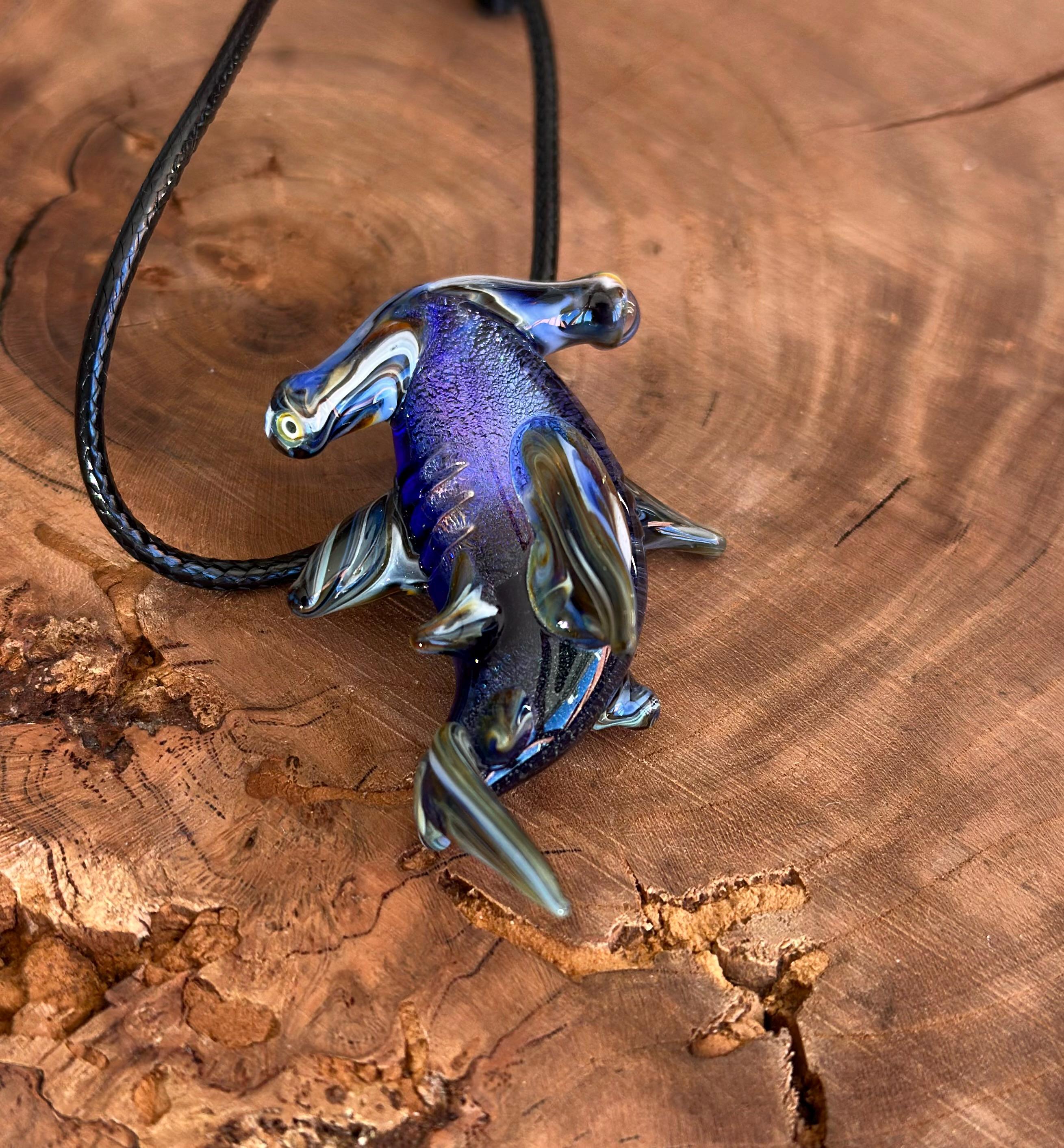Hammerhead Shark Necklace - Blown Glass - Sea Glass Jewelry Statement Necklace - Ocean Necklace - Handmade Glass Sea Creature Necklace