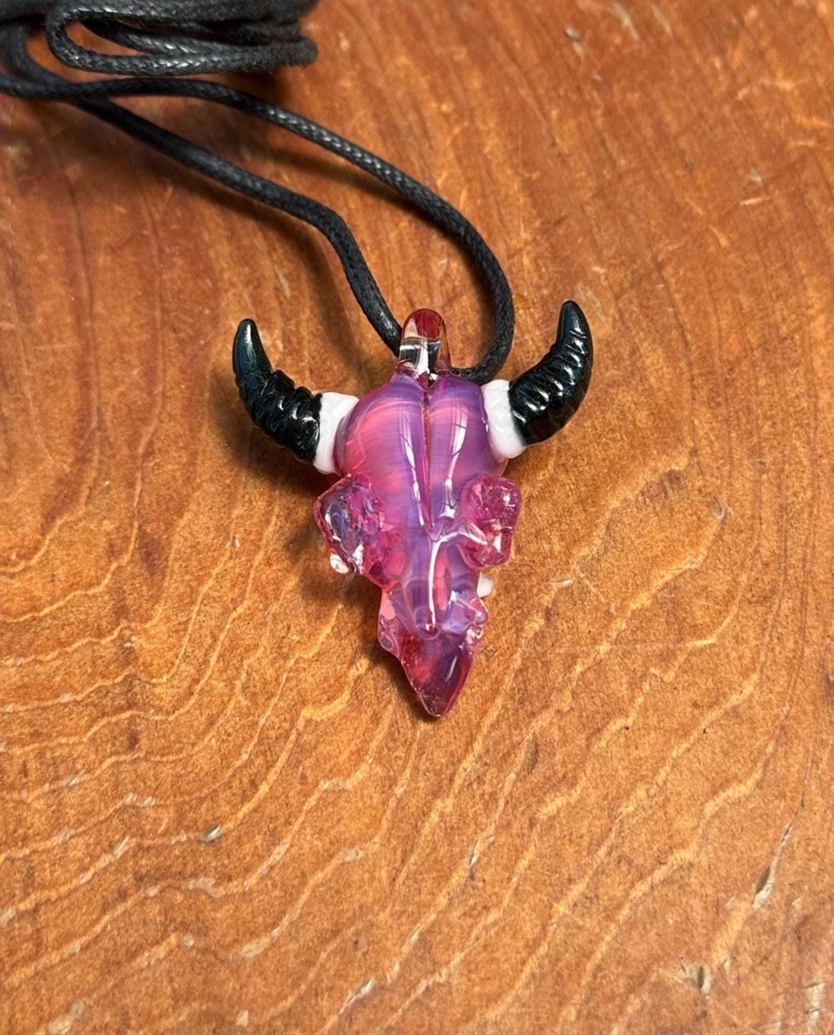 Bull Skull - Glass Pendant Necklace Handmade