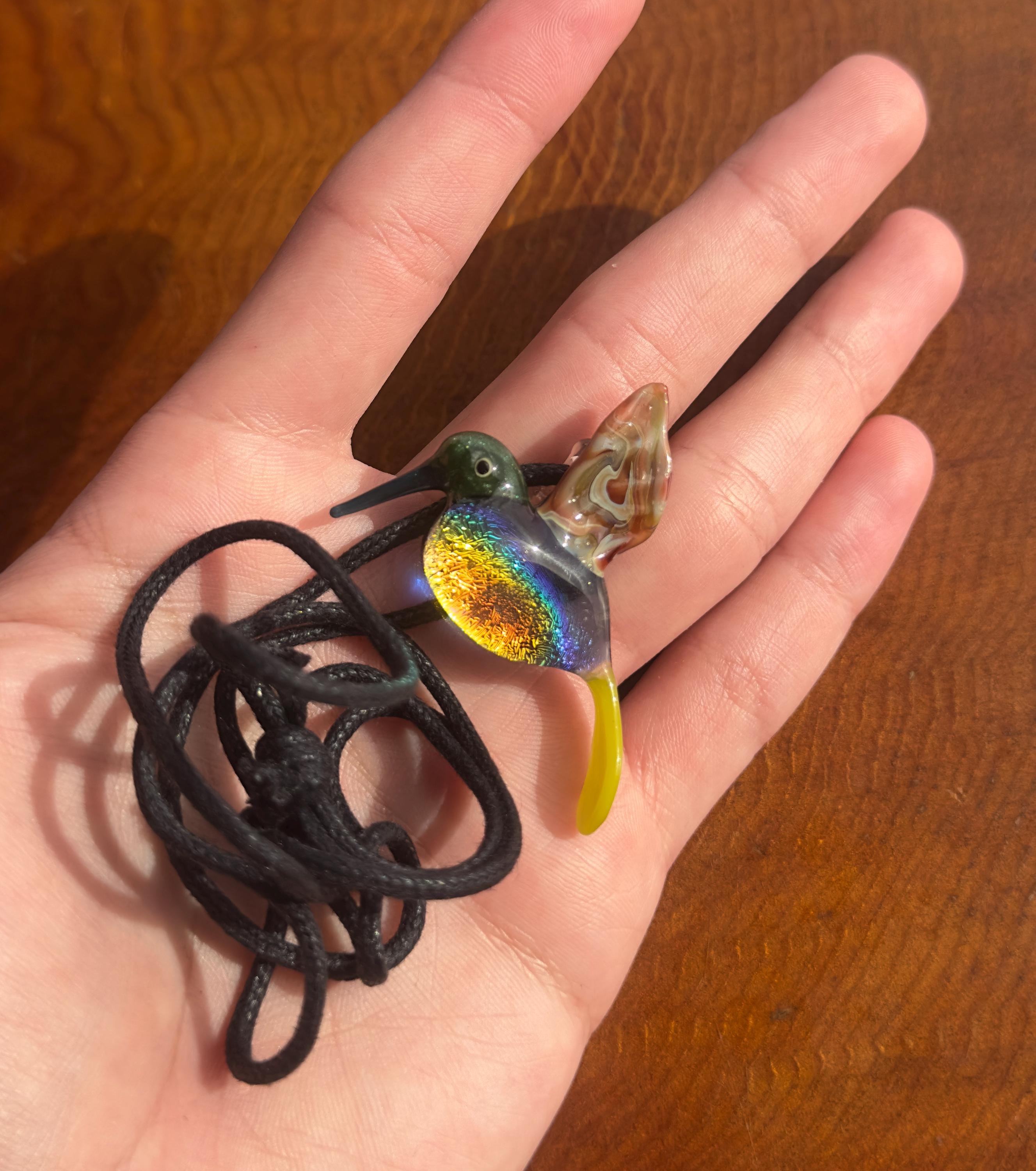 Hand-Blown Glass Hummingbird Necklace: Artisan Flamecraft Pendant