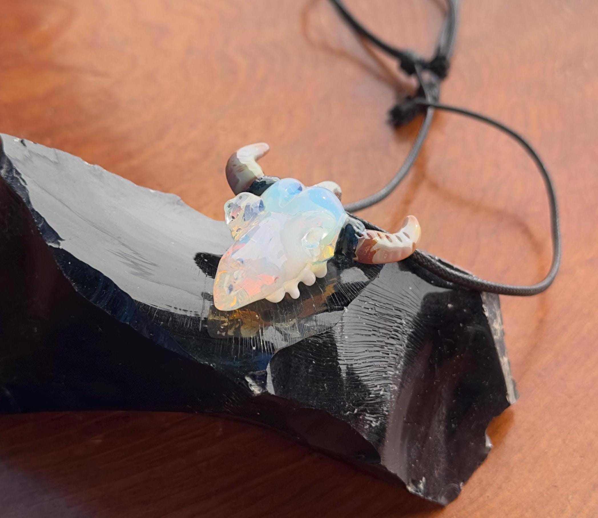 Bull Skull - Glass Pendant Necklace Handmade