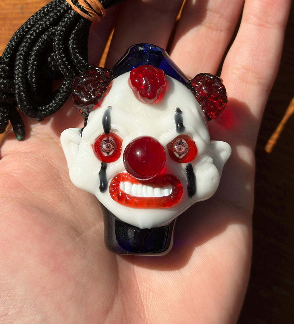 Handmade Creepy Glass Clown Pendant Necklace - Halloween Costume Accessory