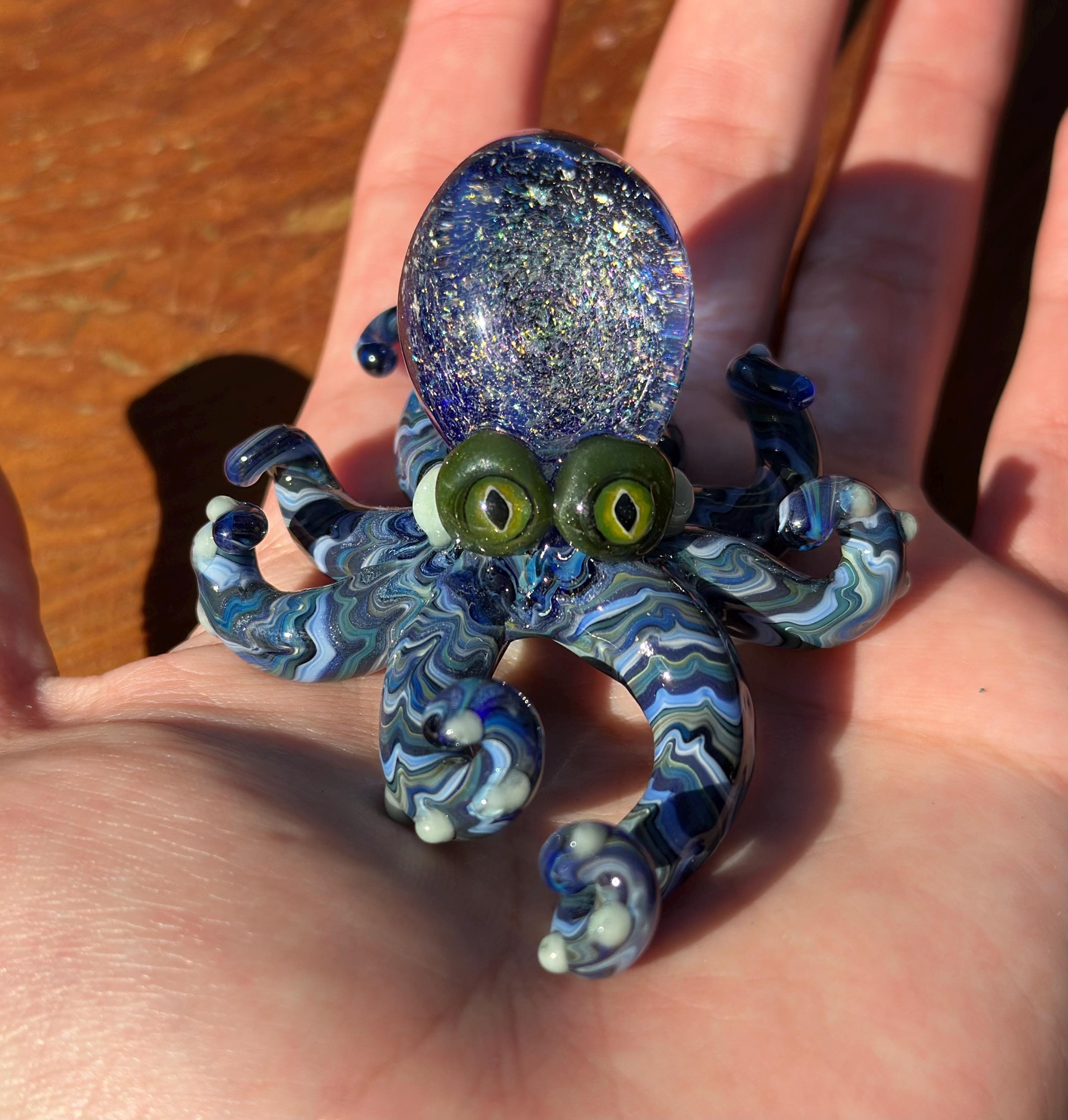 Handmade Dichroic Glass Octopus Sculpture – Galaxy Art Figurine