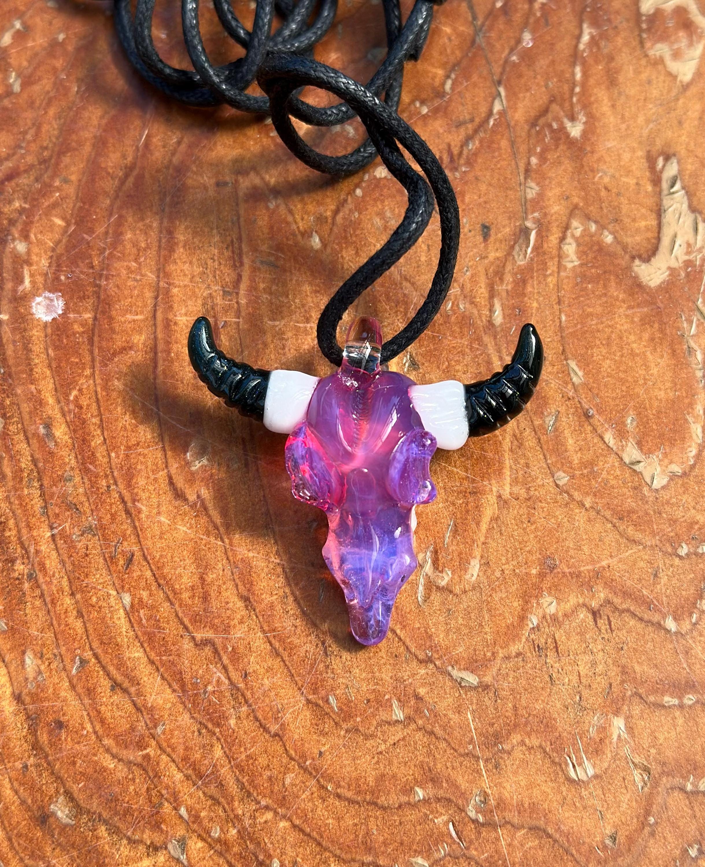 Bull Skull - Glass Pendant Necklace Handmade - Bull Skull Pendant - Glass Jewelry - Glass Bull Skull - Western Jewelry - Boho Glass Jewelry