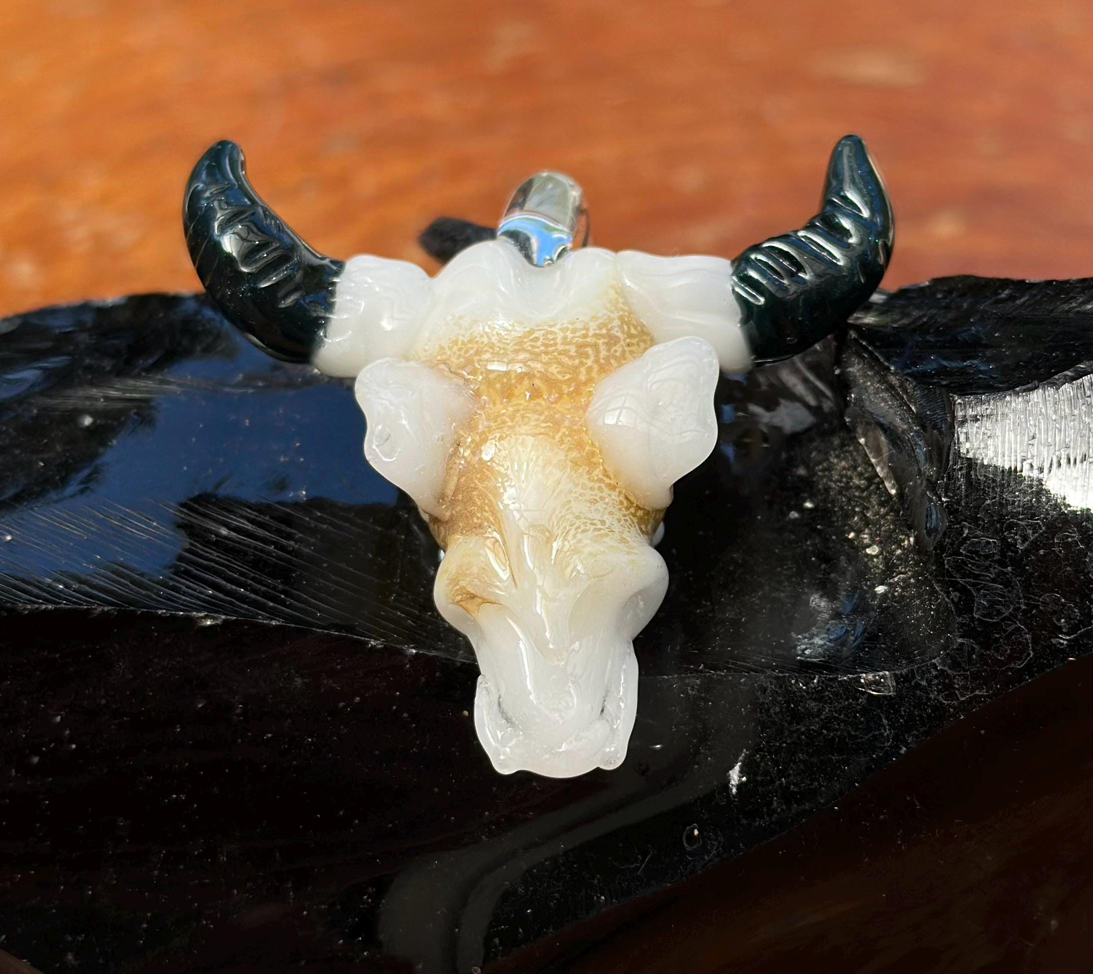 Handmade Bull Skull Glass Pendant Necklace - Western Boho Jewelry for Men and Women