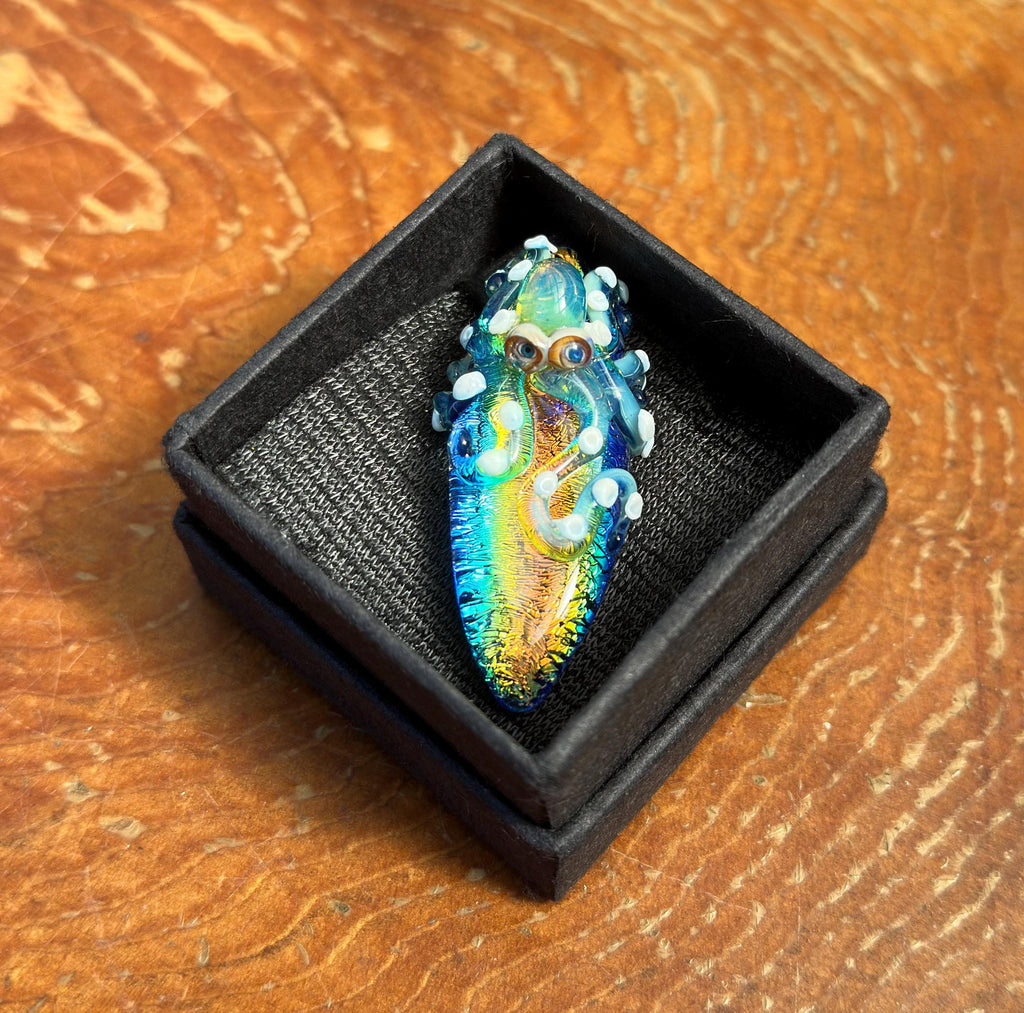 Handmade Blown Glass Octopus Necklace - Dichroic Sea Pendant