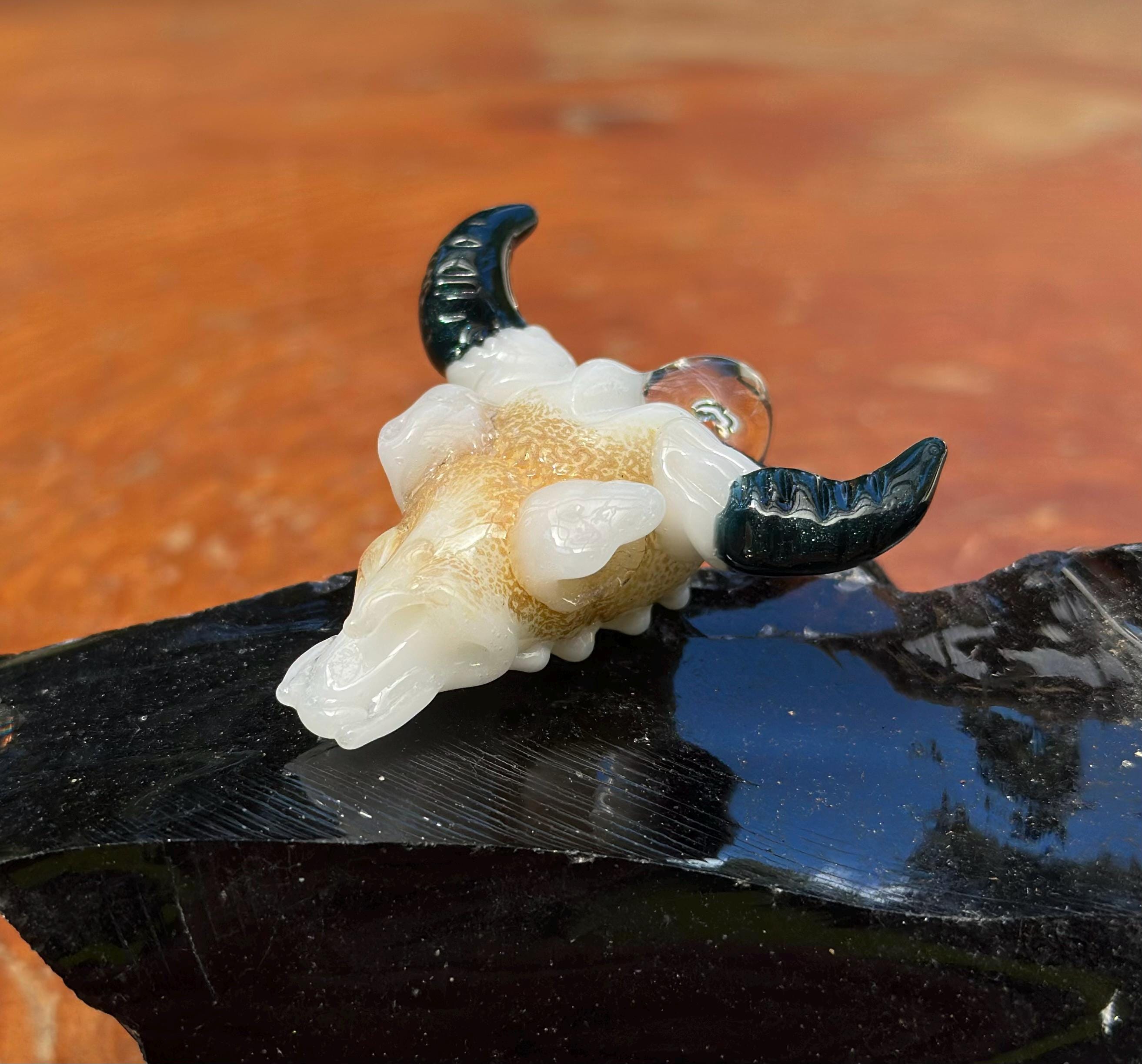 Handmade Bull Skull Glass Pendant Necklace - Western Boho Jewelry for Men and Women
