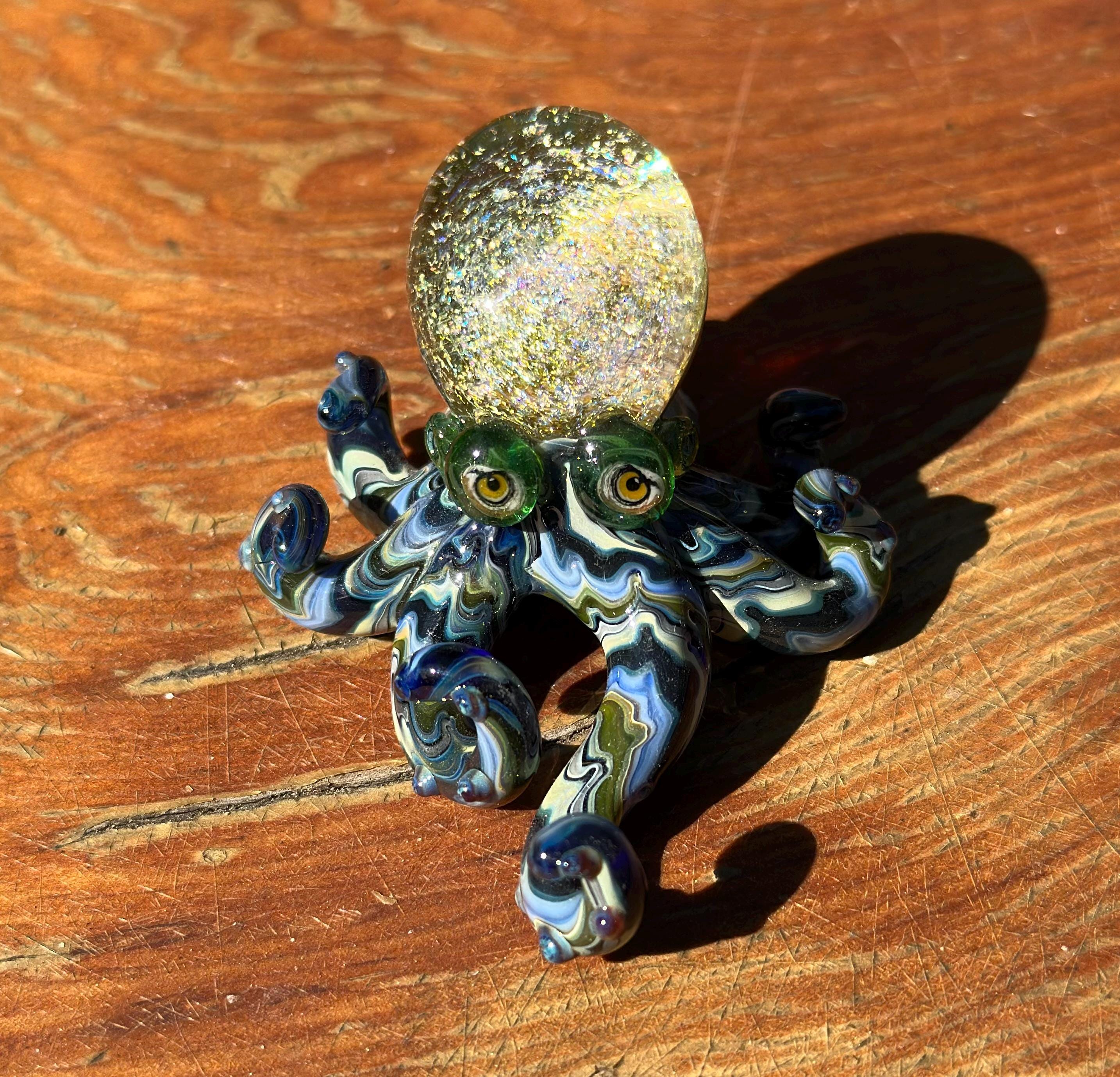 Handmade Dichroic Glass Octopus Sculpture – Galaxy Ocean Decor